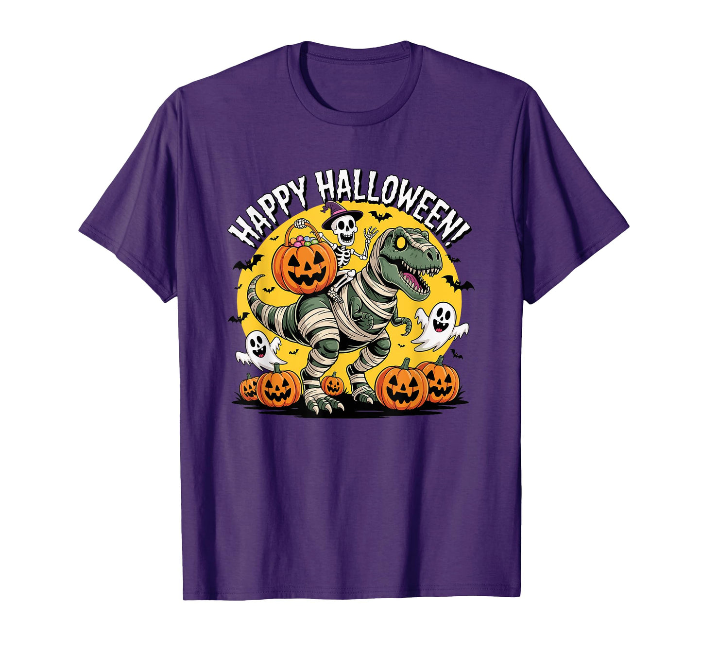 Skeleton Riding Mummy Dinosaur T-Rex Halloween Boys T-Shirt