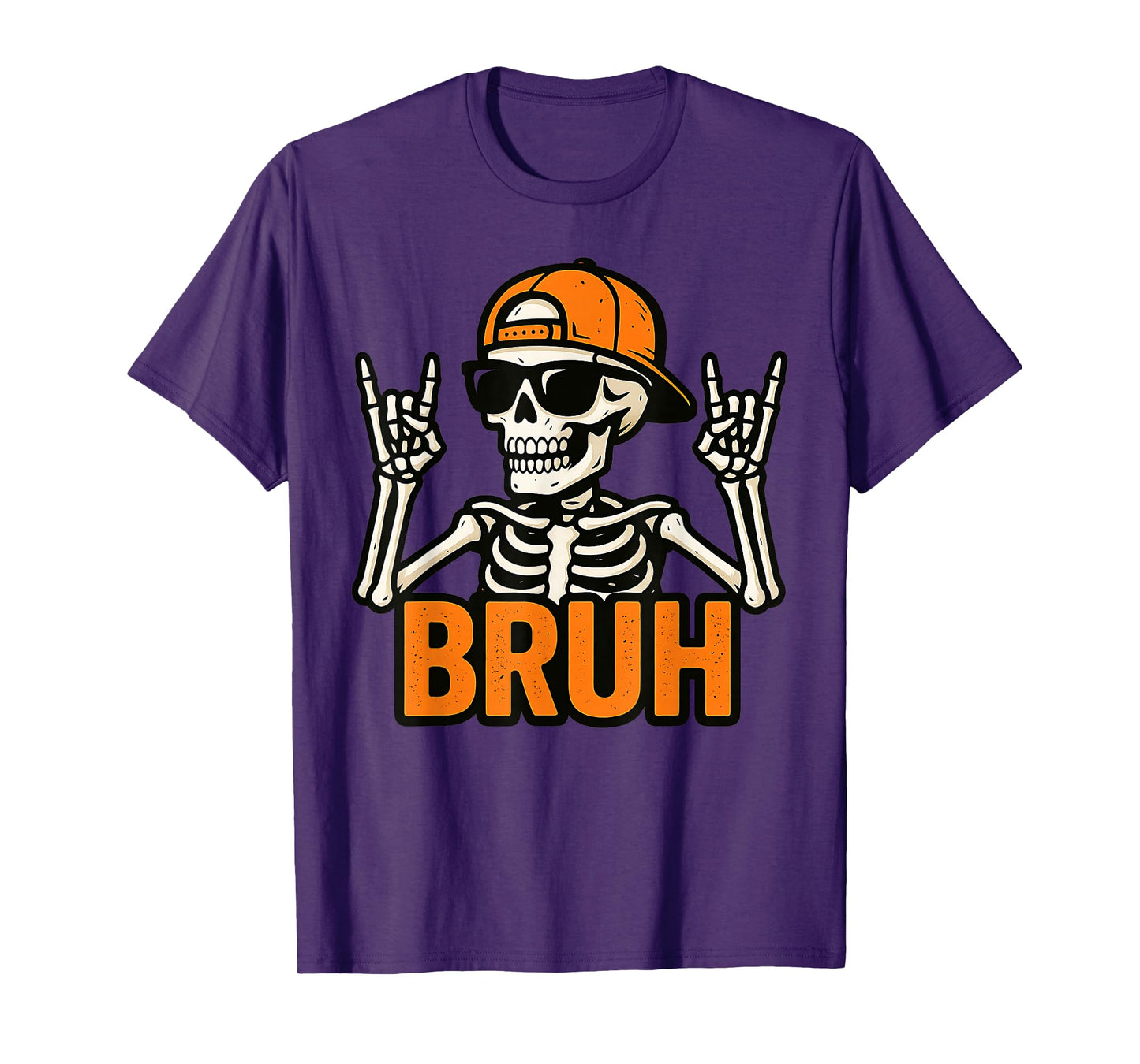 Bruh Funny Skeleton Rock On Halloween Graphic tee Men Kids T-Shirt