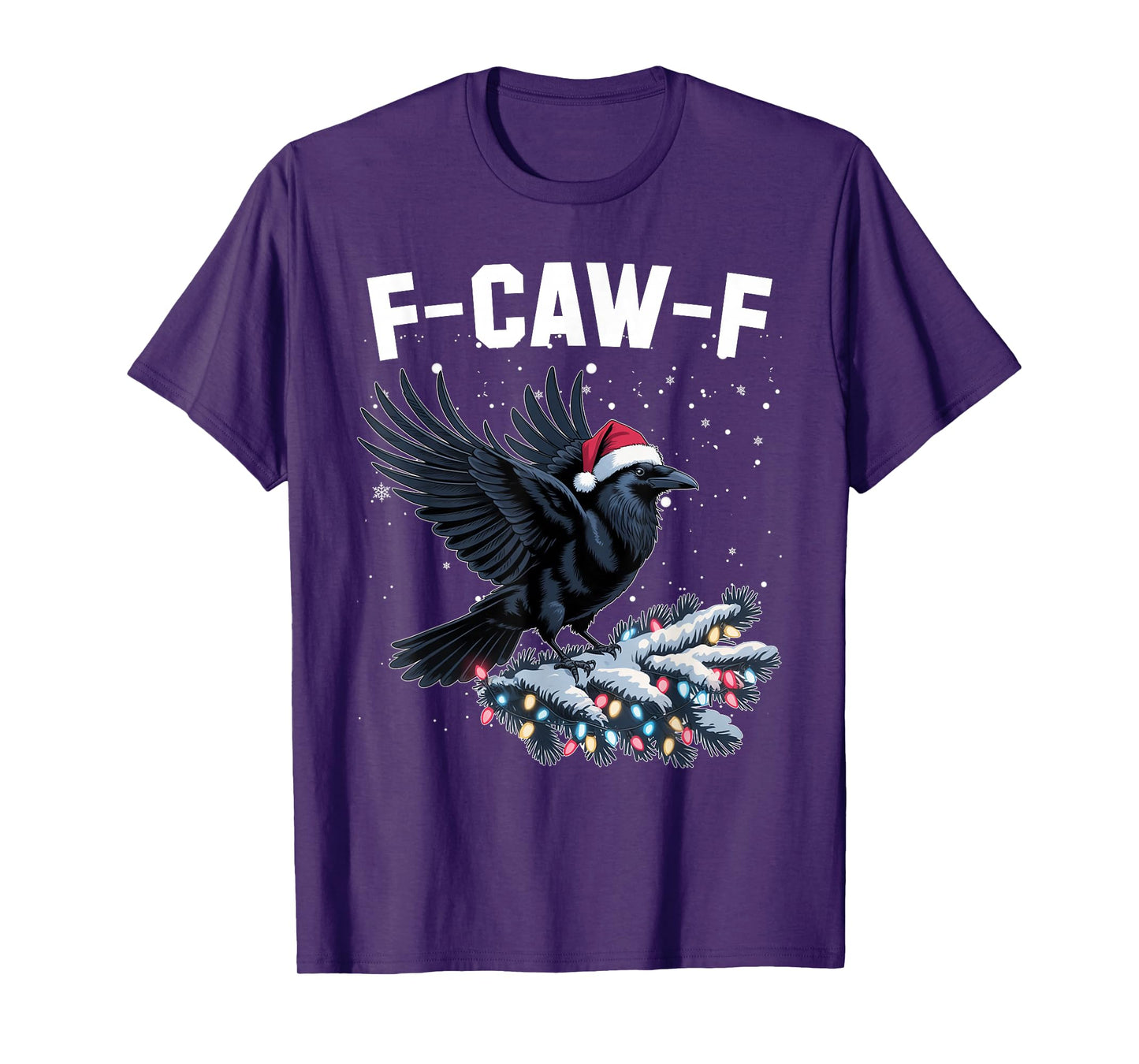 Crow F-CAW-F Black Bird Gothic Christmas Lights Santa Hat T-Shirt