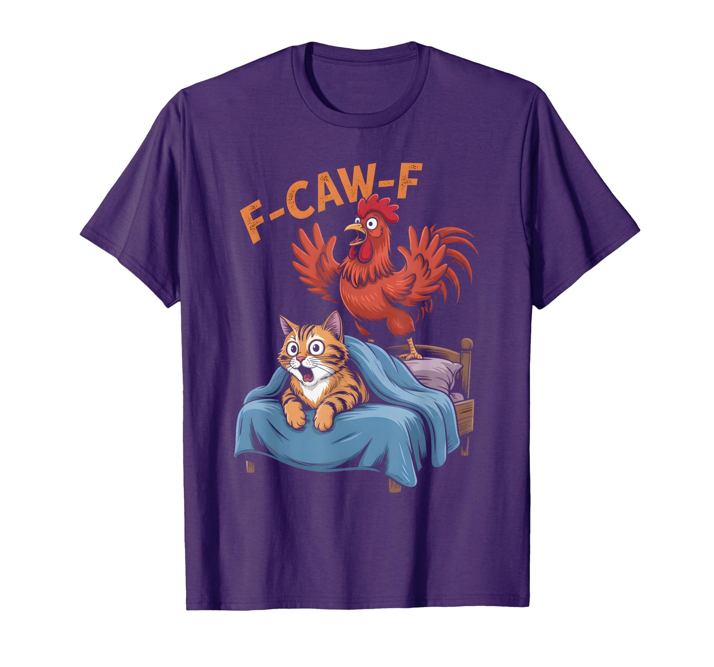 F-CAW-F Funny Rooster Waking Up an Annoyed Cat Humor T-Shirt