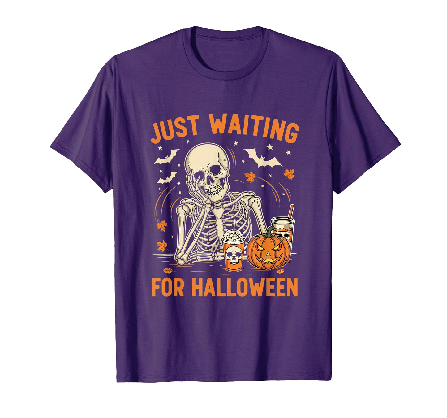 Funny Skeleton Just Waiting for Halloween Spooky Bones T-Shirt