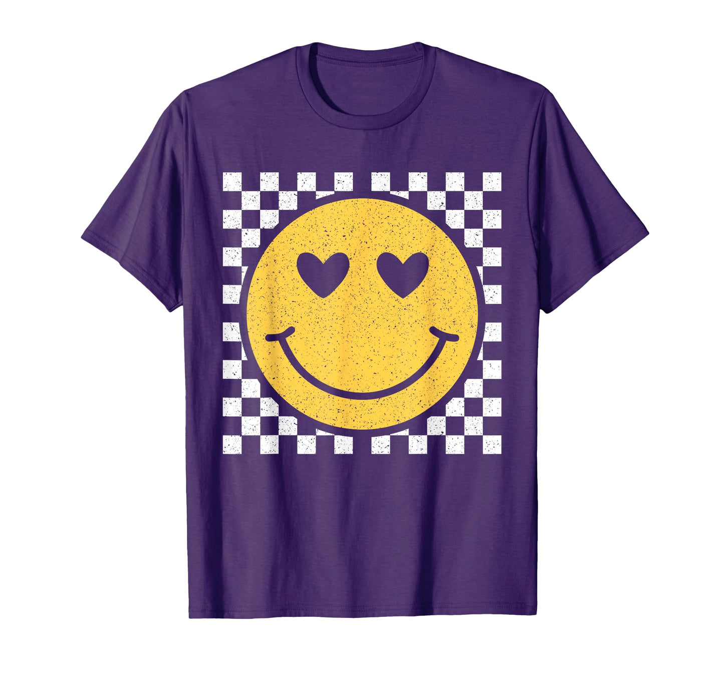 Retro Yellow Happy Face Checkered Pattern Smile Face Trendy T-Shirt