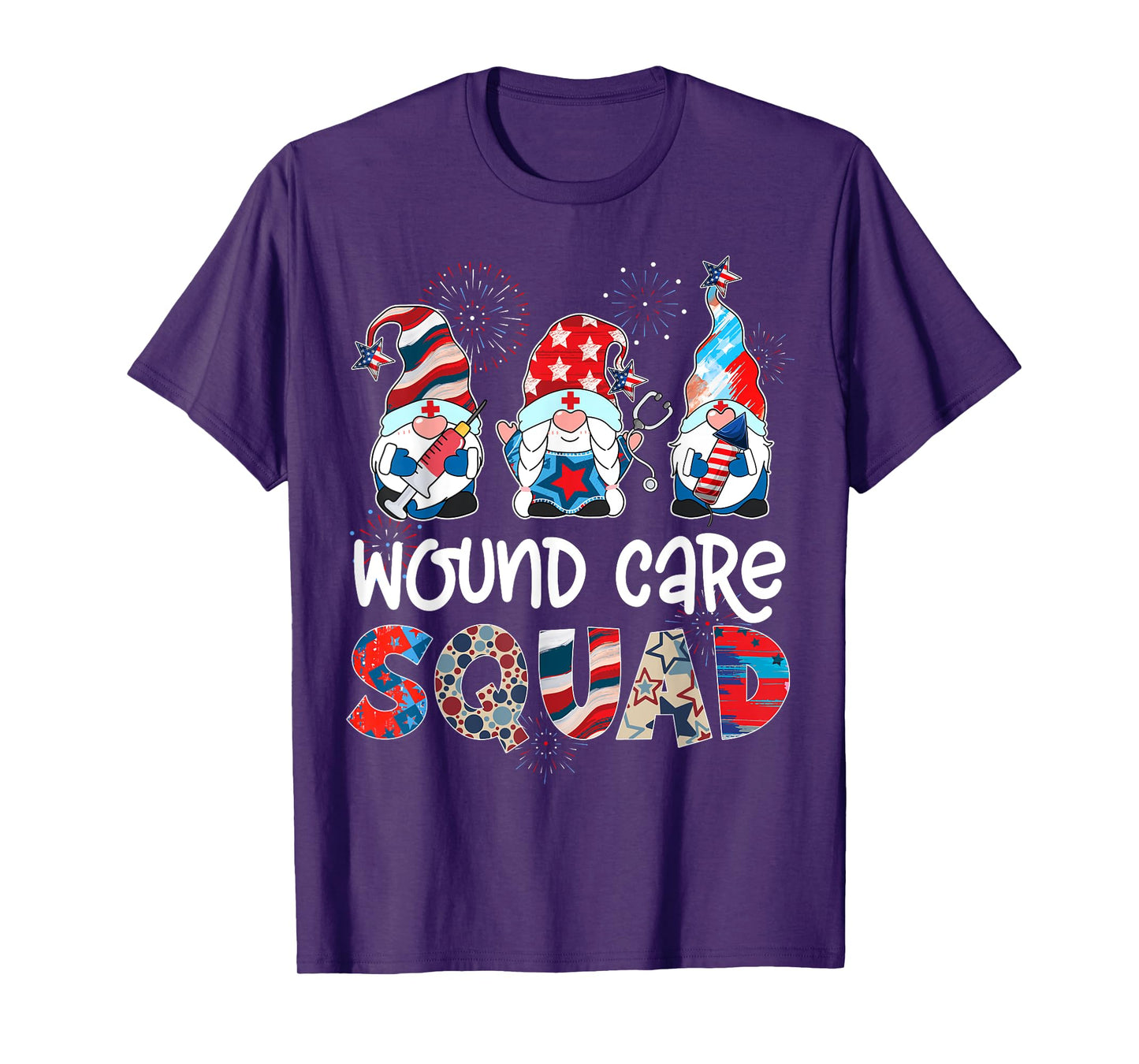 Wound Care Squad Gnomes 4th Of July Pride Nurse Stethoscope T-Shirt