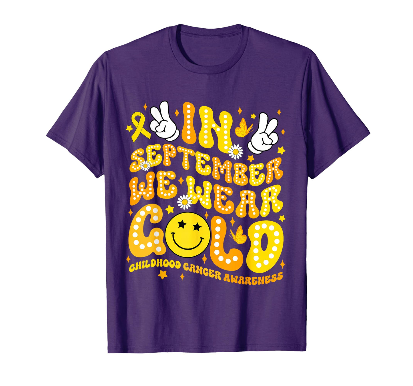 Groovy in September We Wear Gold Childhood Cancer Awareness T-Shirt
