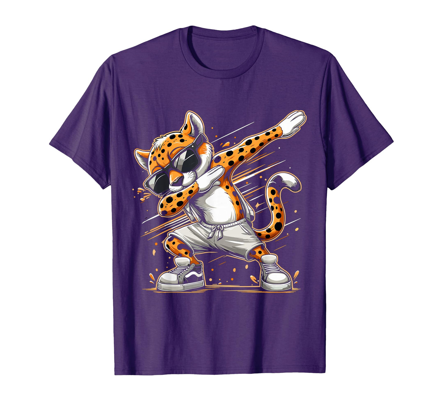 Dabbing Cheetah Wear Glasses Cute Funny Cheetah Animal T-Shirt, Small, Black