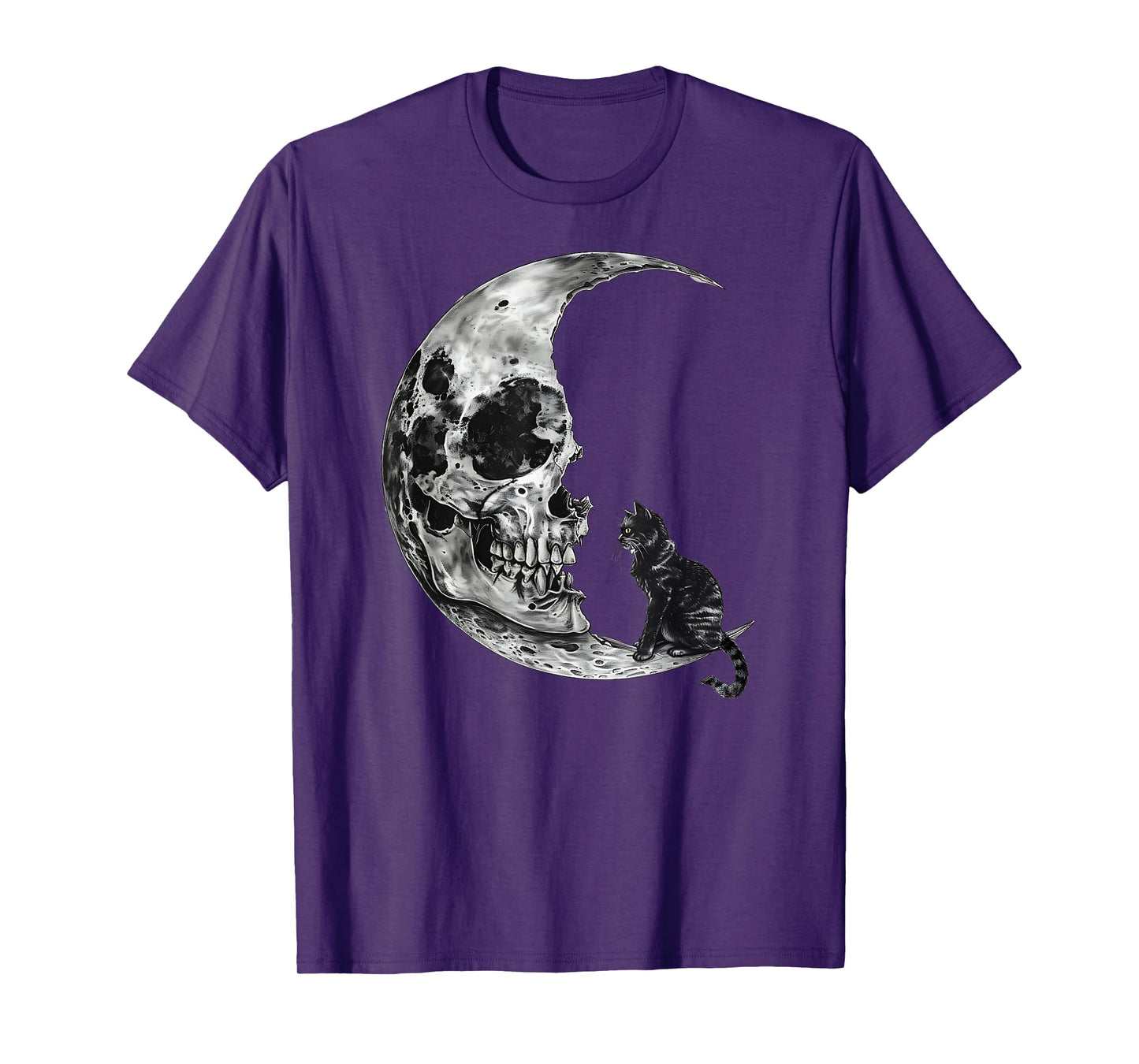 Vintage Halloween Black Cat Scary Skull Moon Men Women Kids T-Shirt