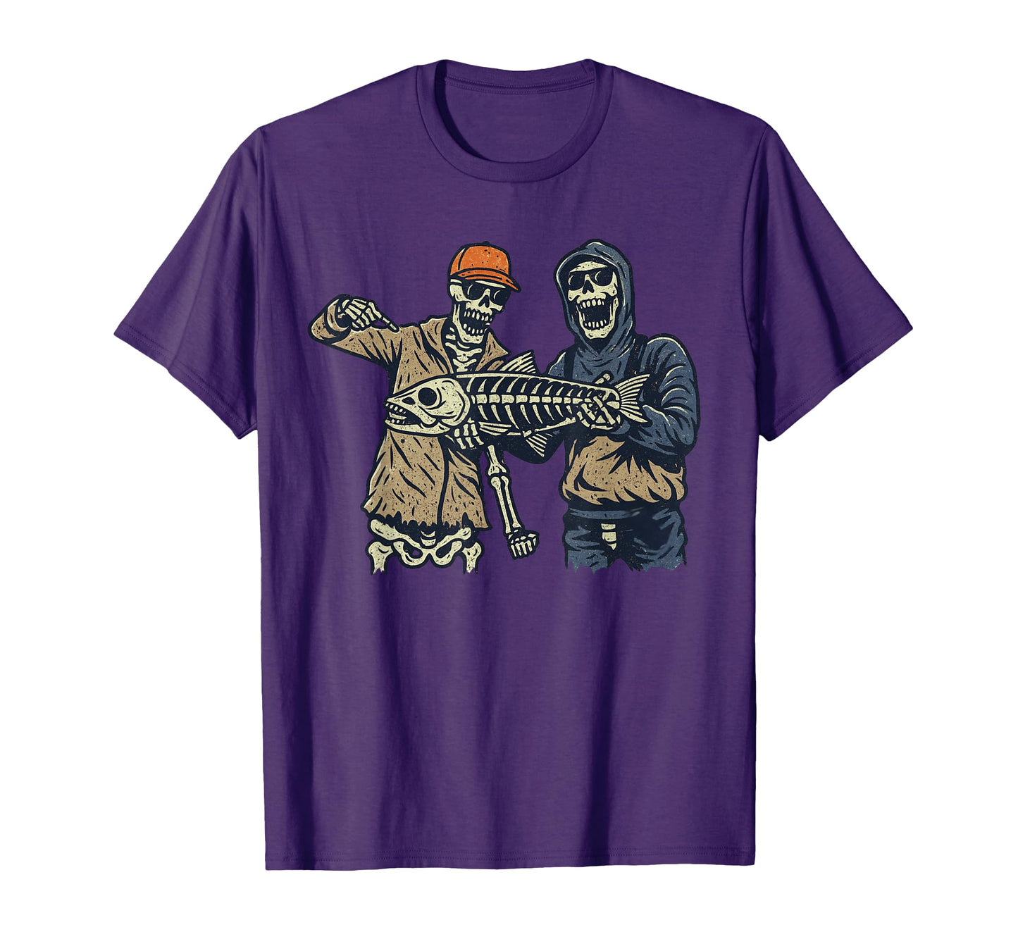 Vintage Halloween Skeleton Fishing Funny Spooky Costume T-Shirt