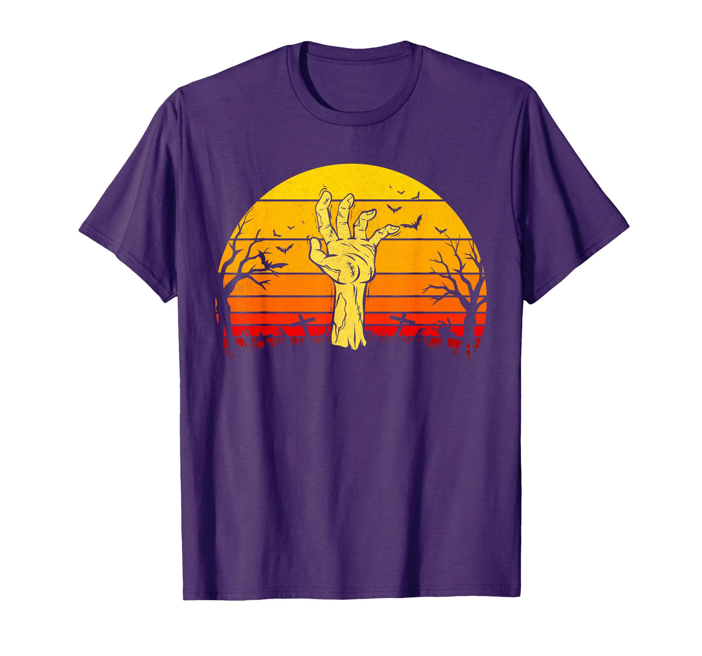 Zombie Hand Spooky Halloween Costume Vintage Sunset T-Shirt