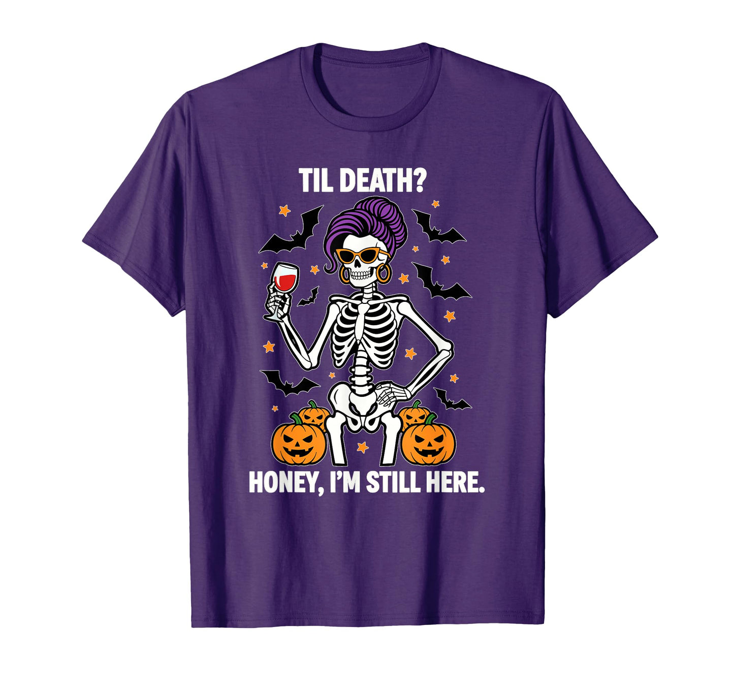 Funny Skeleton Halloween Design for Wine and Bat Lovers T-Shirt