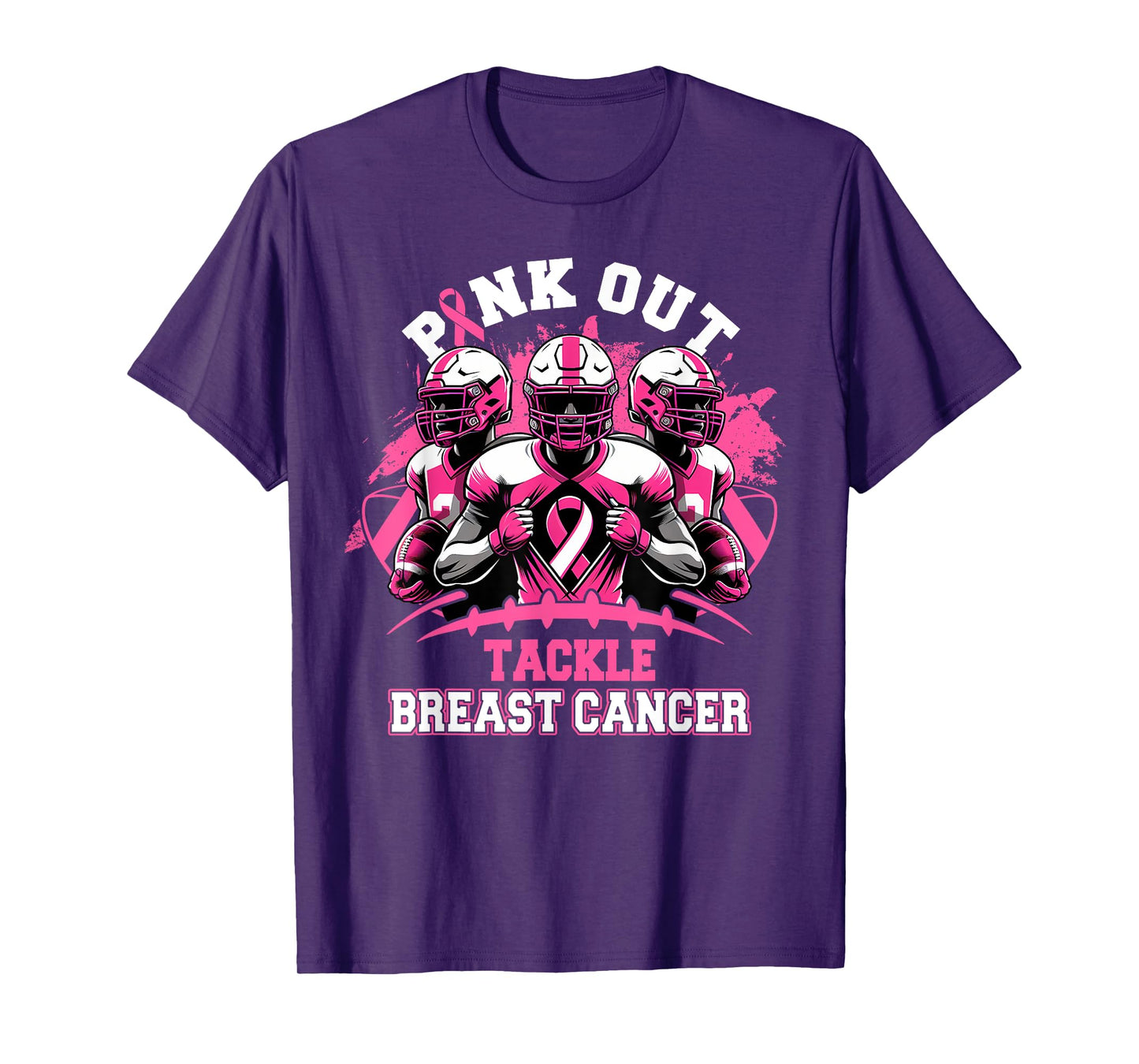Pink Out Tackle Breast Cancer Awareness Football Pink Ribbon T-Shirt