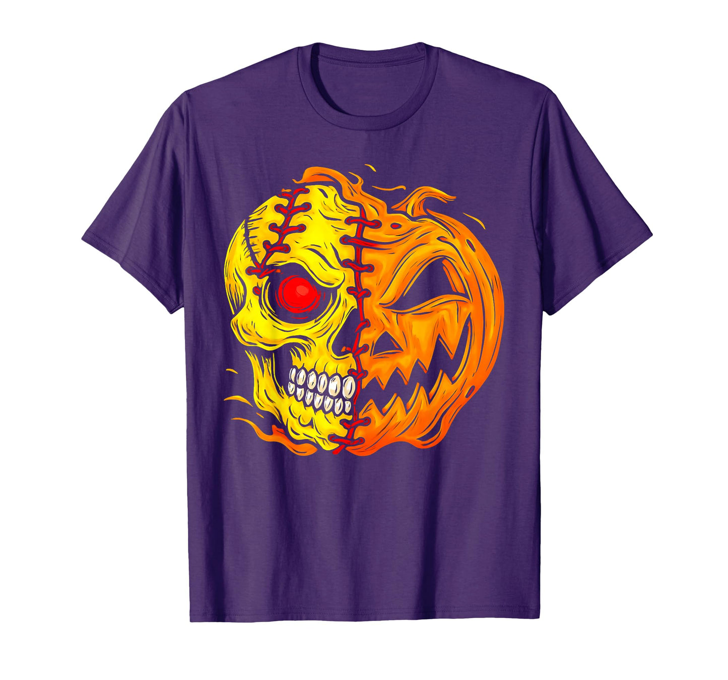 Halloween Baseball Player Pumpkin Skull Skeleton Spooky Kids T-Shirt