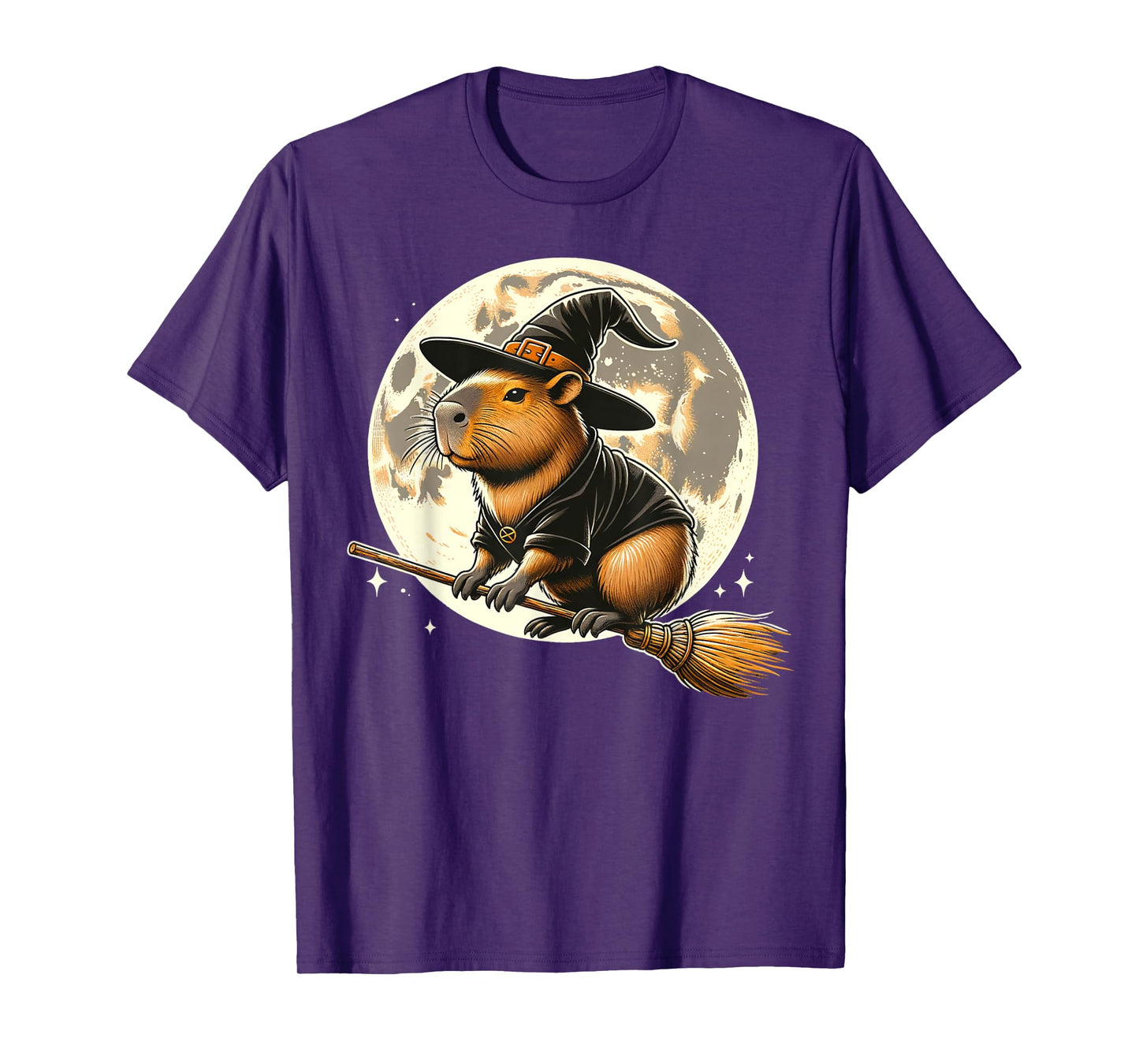 Funny Capybara Rides a Witch's Broom Halloween Spooky Vides T-Shirt