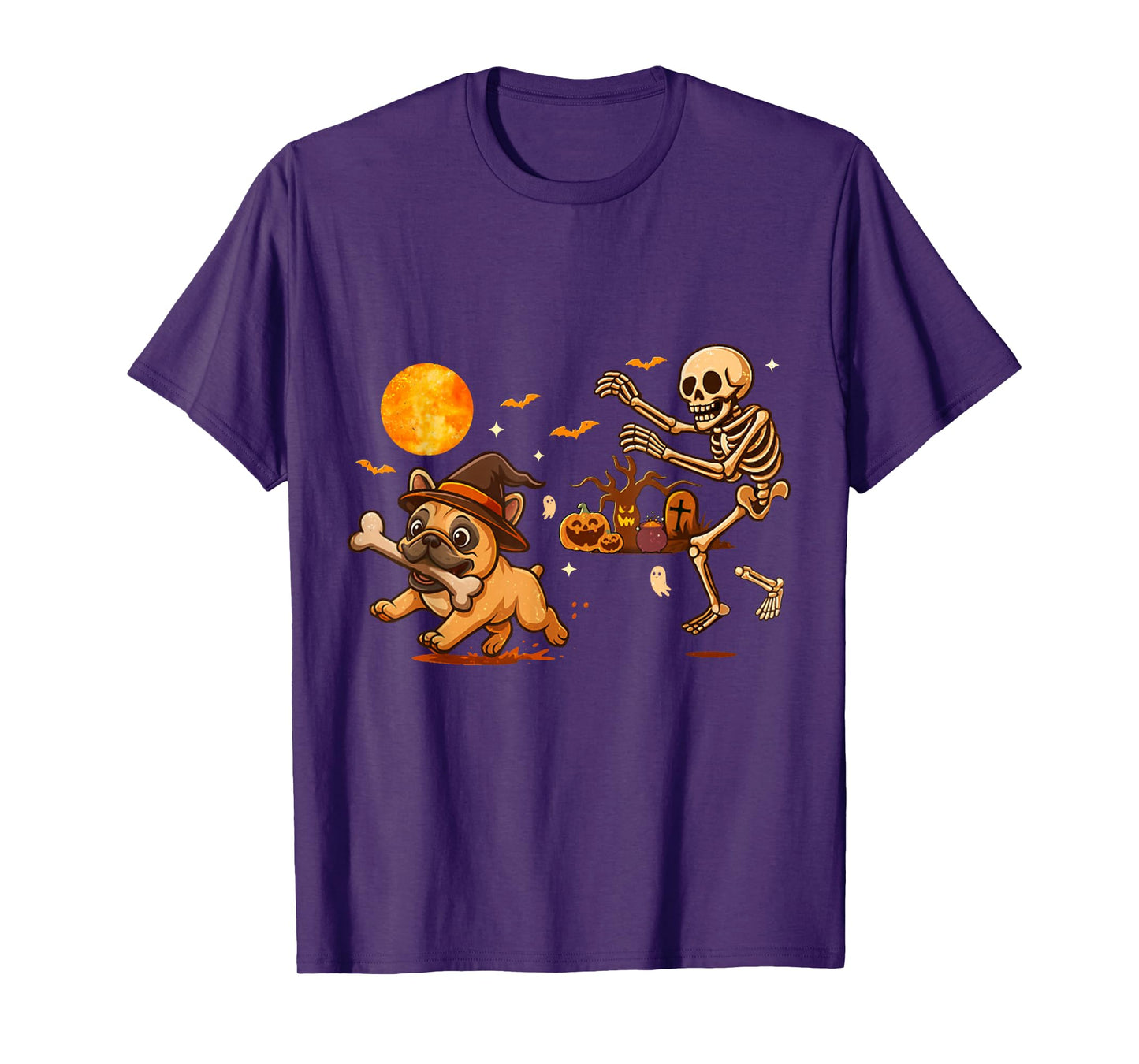 Funny Halloween French Bulldog Skeleton Spooky Season T-Shirt