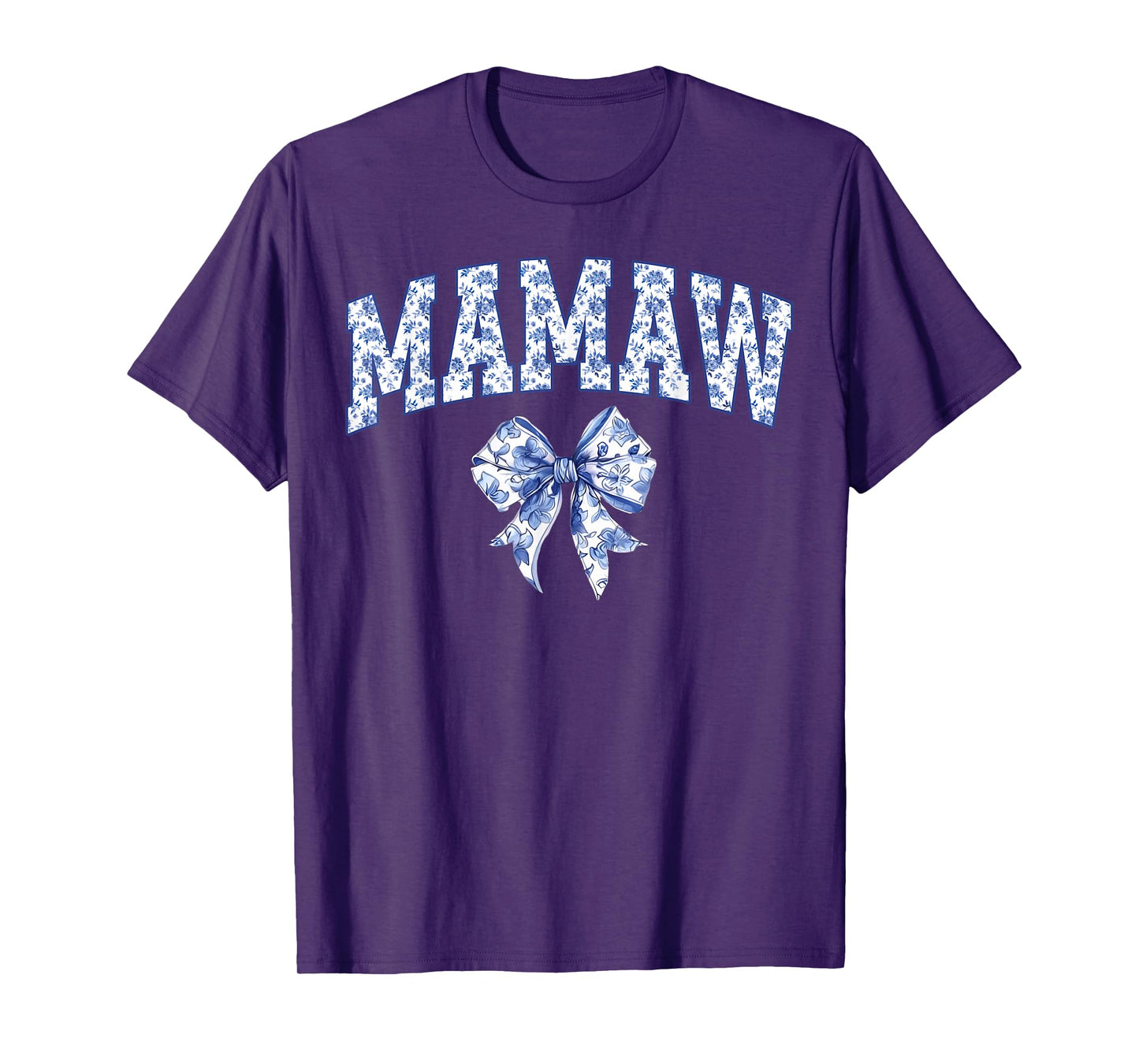 Mamaw Coquette Toile Blue Bow Floral Family Matching T-Shirt