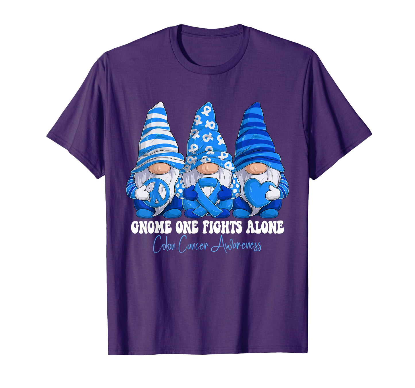 Colon Cancer Awareness Month Blue Ribbon Gnomies Support T-Shirt