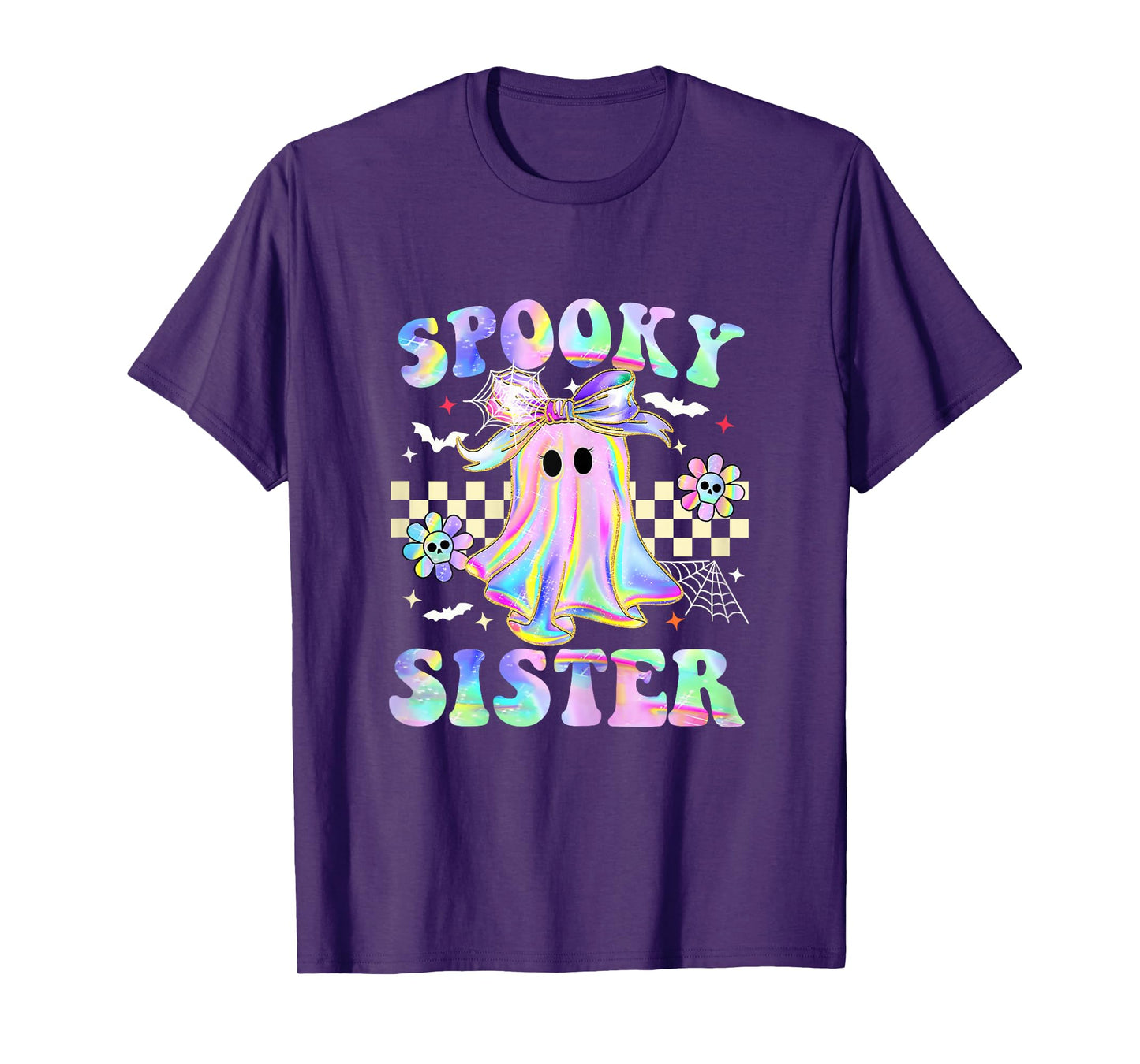 Groovy Spooky Sister Tie Dye Ghost Holding Pumpkin Halloween T-Shirt