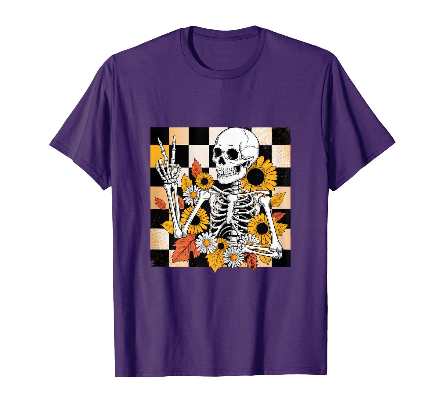 Retro Fall Skeleton Halloween Skeleton Flower Spooky Season T-Shirt