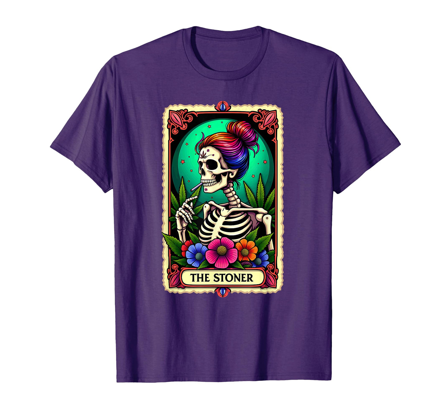 Tarot Card The Stoner Cannabis Messy Bun Skeleton Halloween T-Shirt