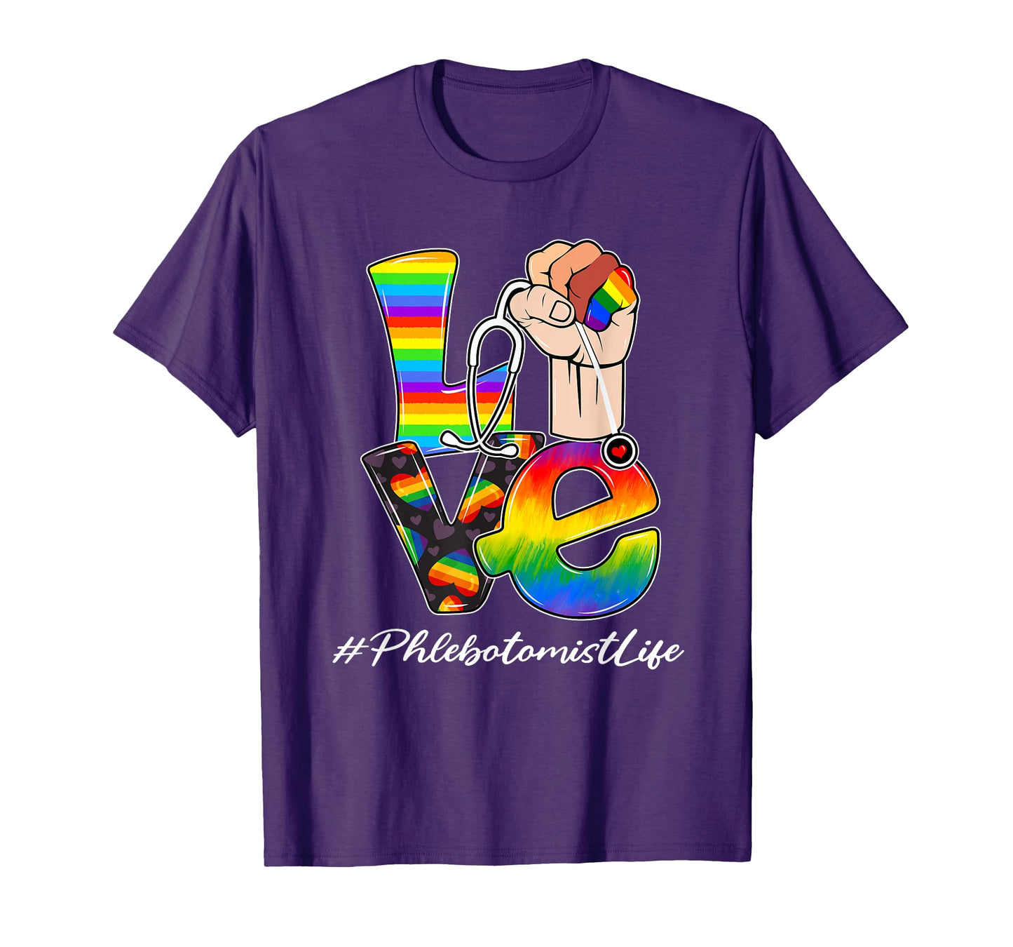 LOVE Phlebotomist Life LGBT Gay Pride Rainbow Flag Nursing T-Shirt