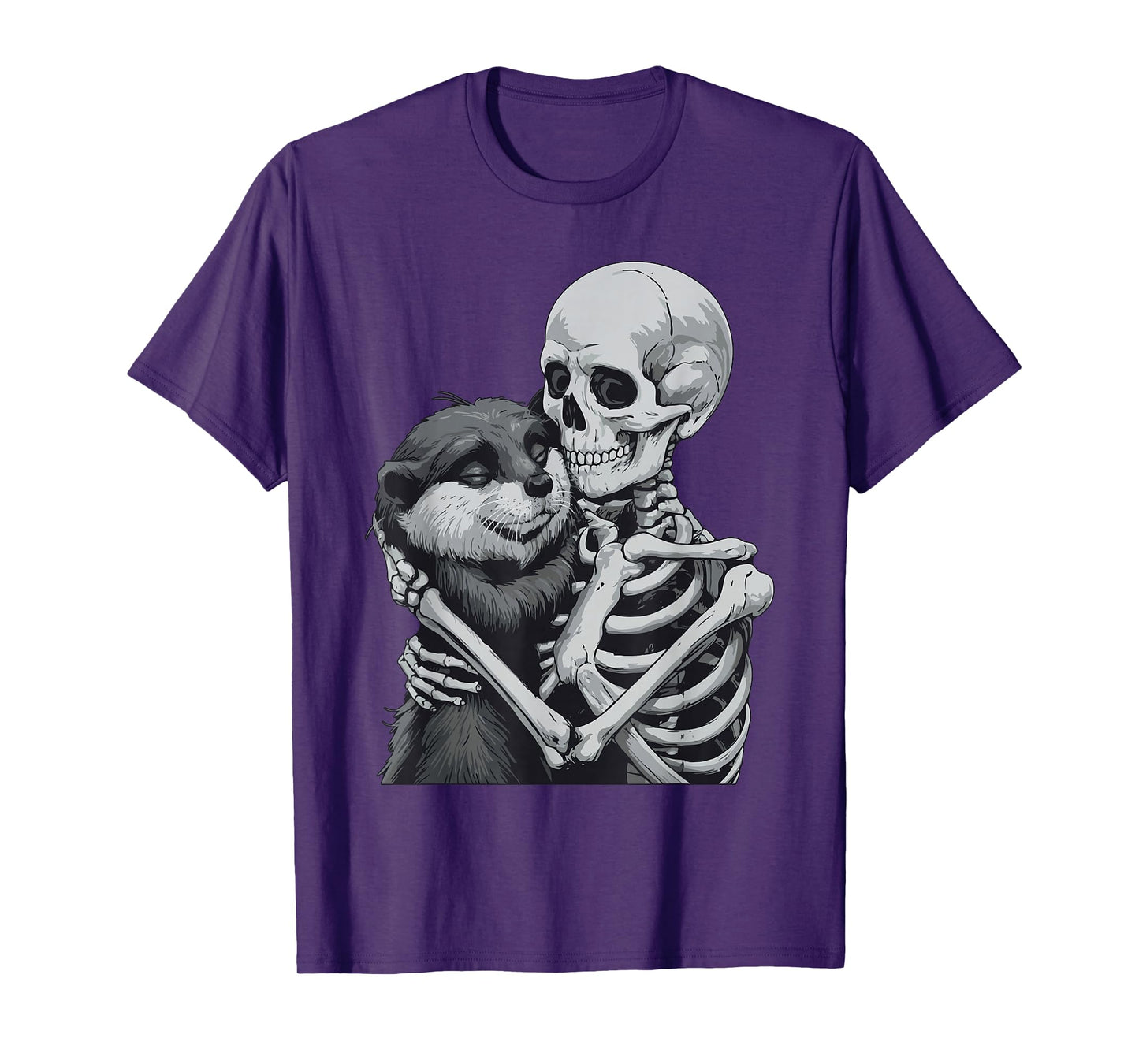 Otter Hugging Skeleton Halloween T-Shirt