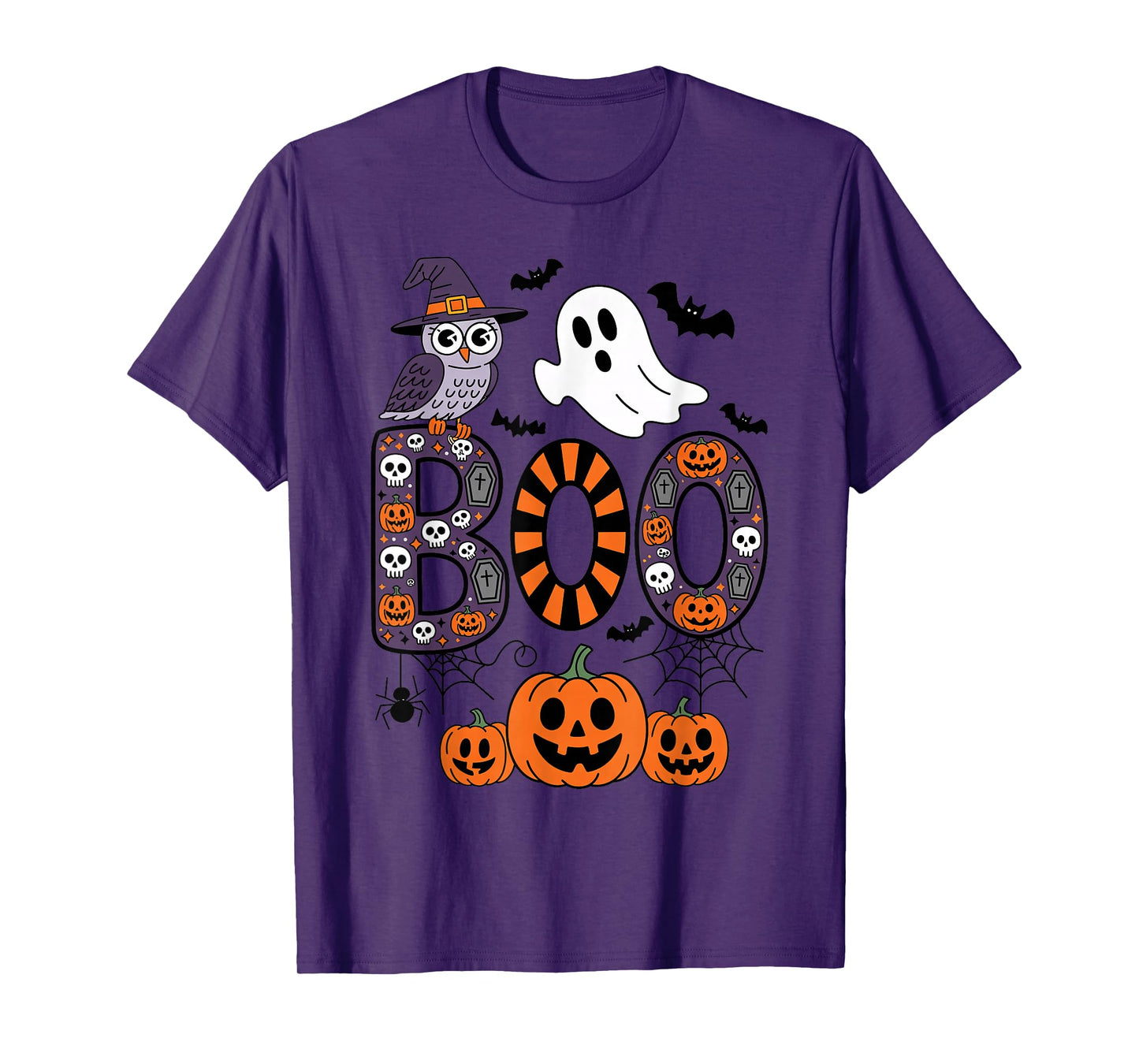 Halloween Boo with Witch Owl Scary Pumpkins Trick or Treat T-Shirt