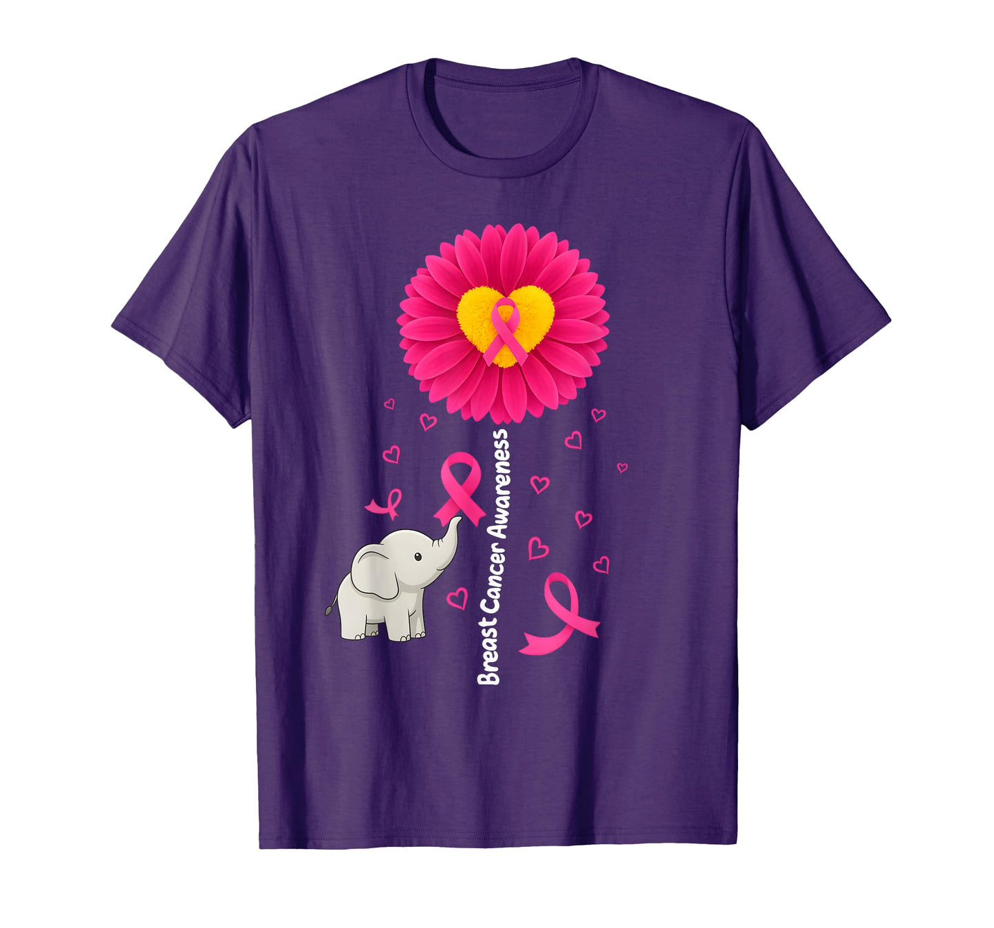 Breast Cancer Awareness Sunflower Pink Ribbon Elephant T-Shirt