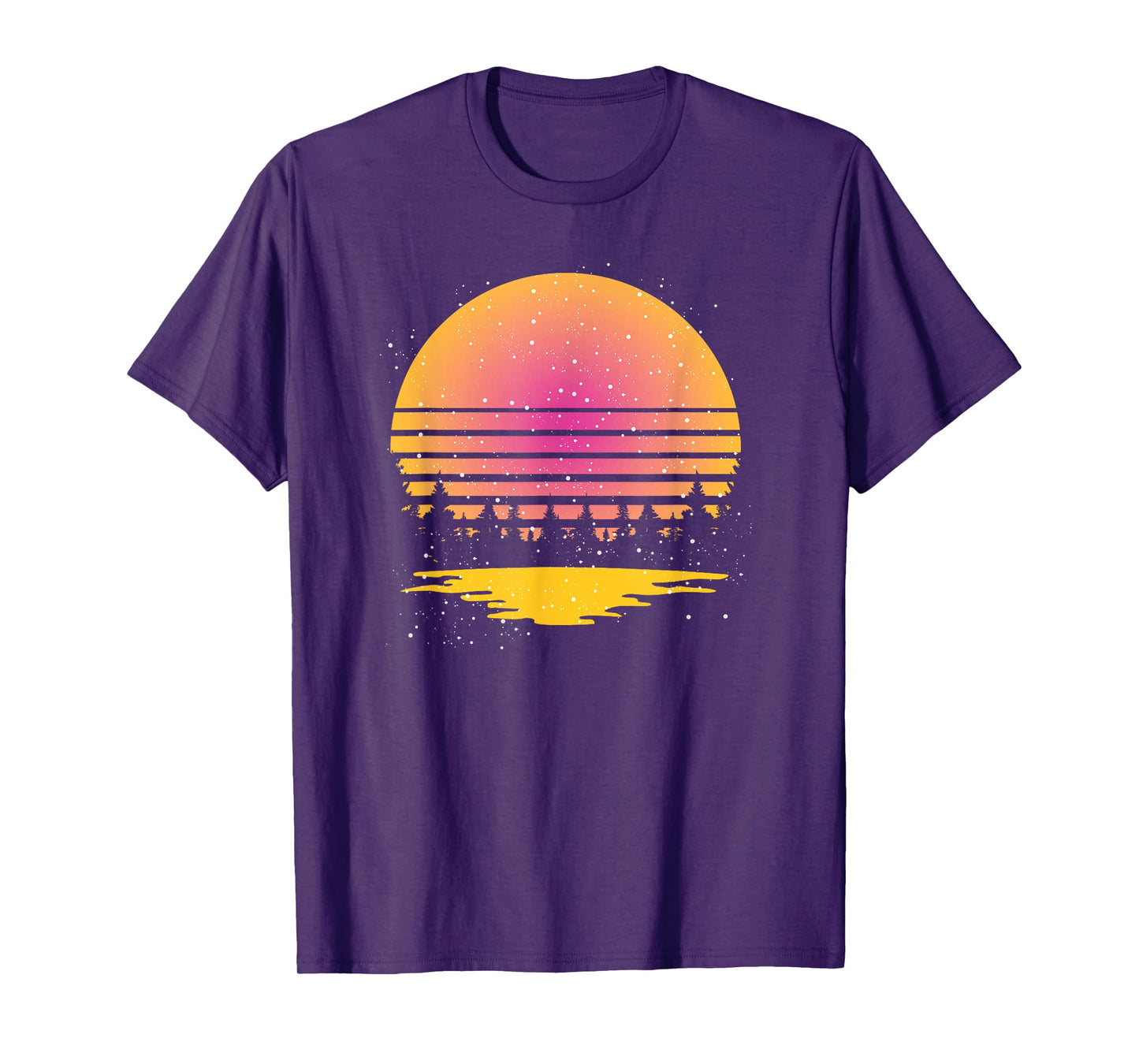 Retro Nature Wildlife Trees Reflection Full Moon Forest T-Shirt