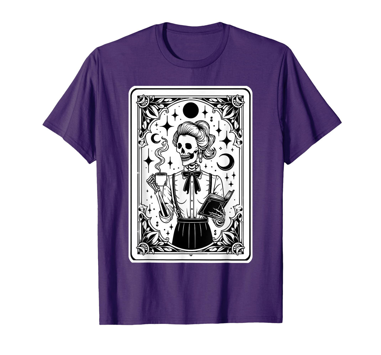 Skeleton Reader Tarot Gothic Coffee Academia Teacher T-Shirt