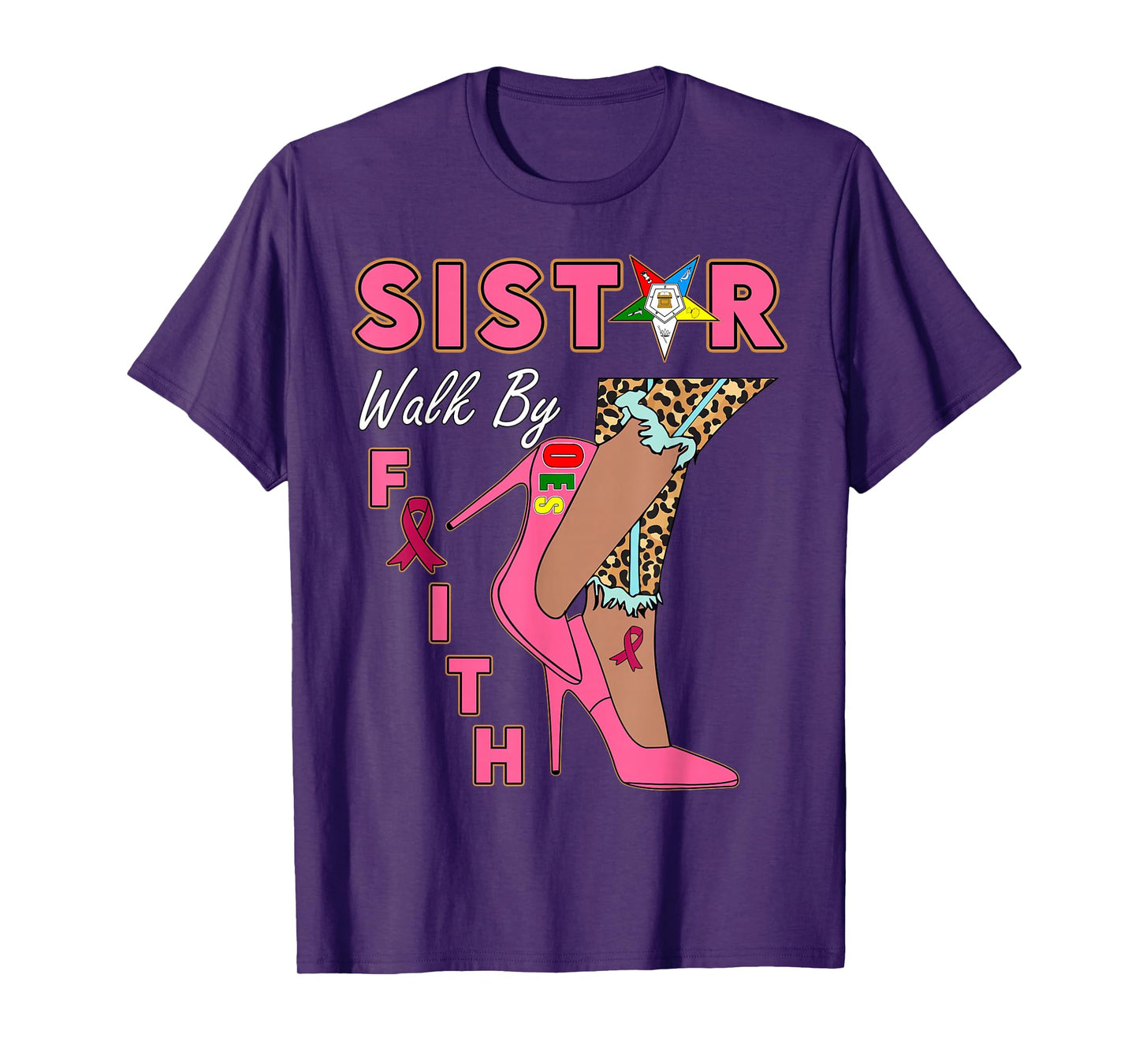 OES SiStar Leopard Walk By Faith Breast Cancer Awareness T-Shirt