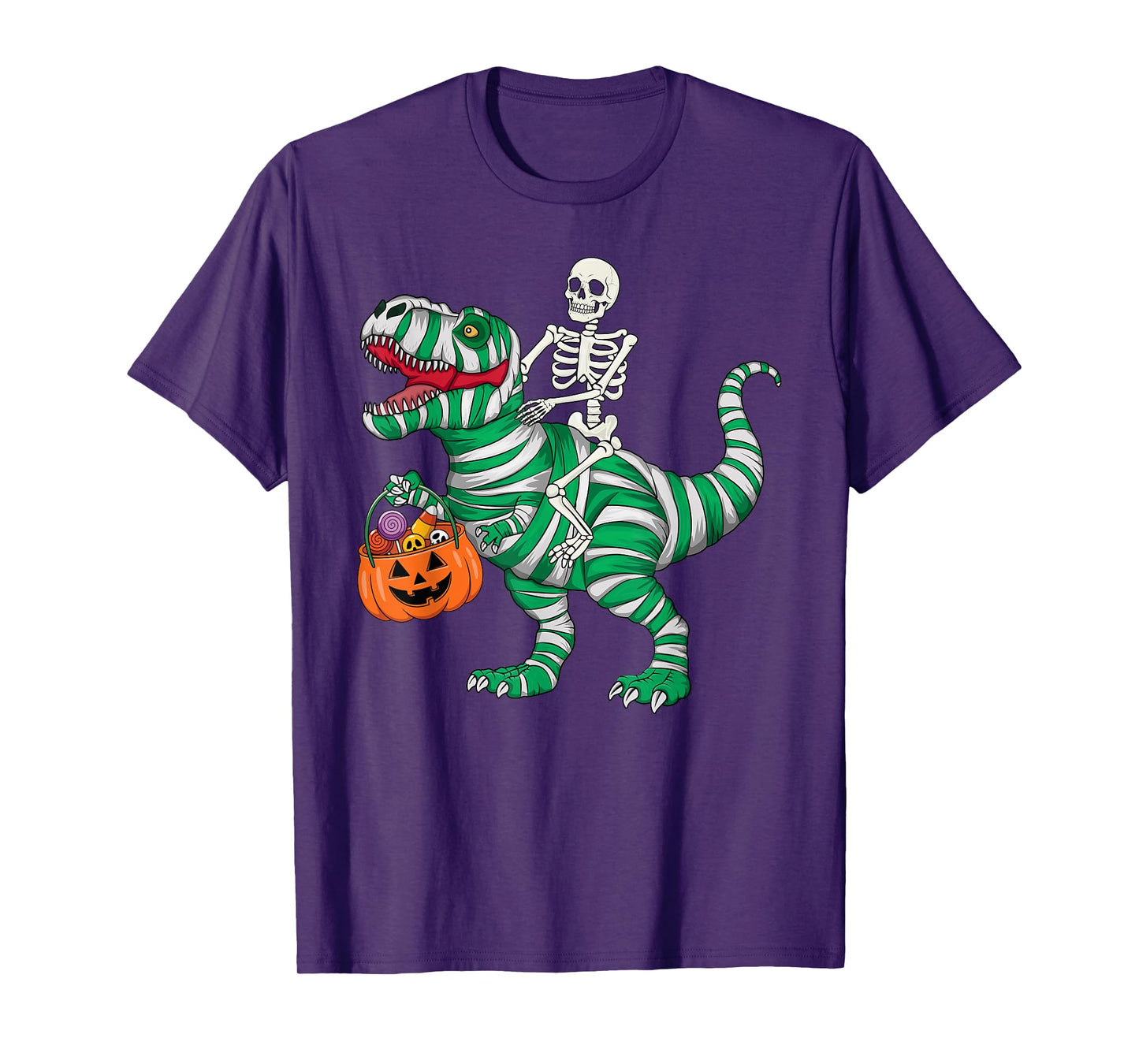 Skeleton Riding Dinosaur T-Rex Halloween Funny Pumpkin T-Shirt