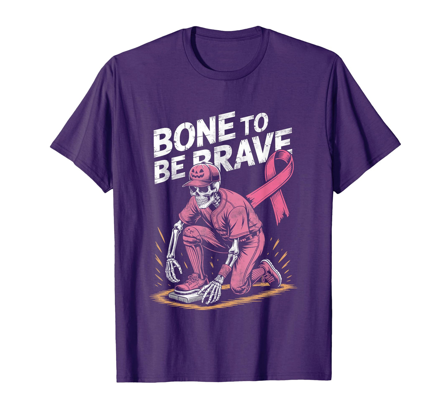 Baseball Skeleton Fighter Halloween Breast Cancer Awareness T-Shirt