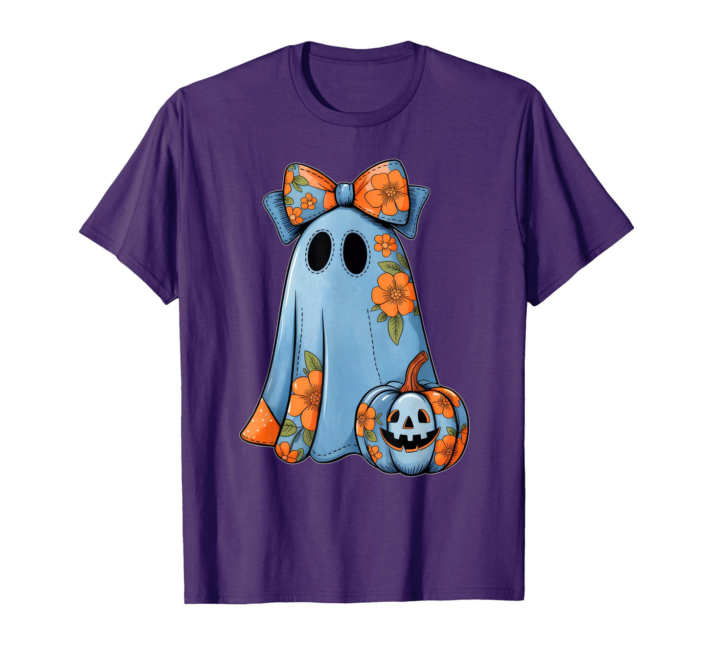 Floral Ghost Pumpkin Bow Halloween Costume Women Girls Kids T-Shirt