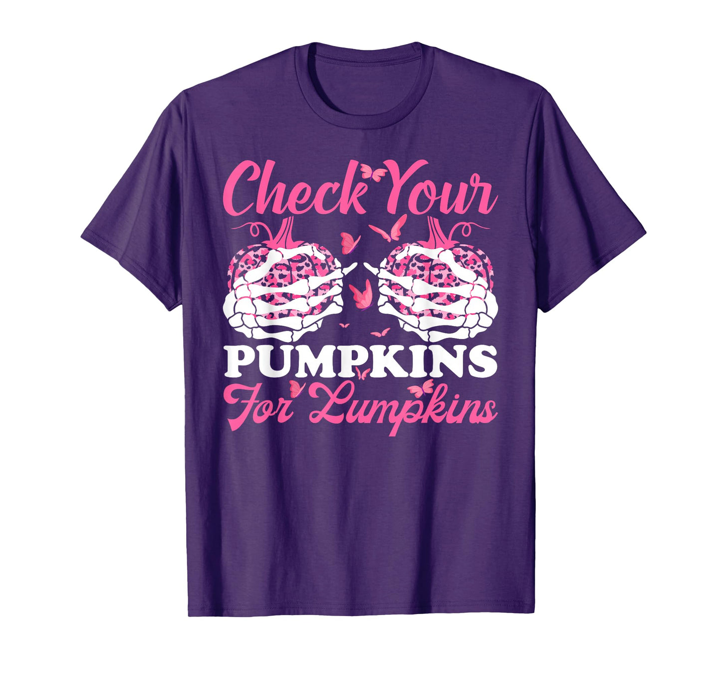 Check Your Pumpkins Breast Cancer Awareness Halloween Women T-Shirt