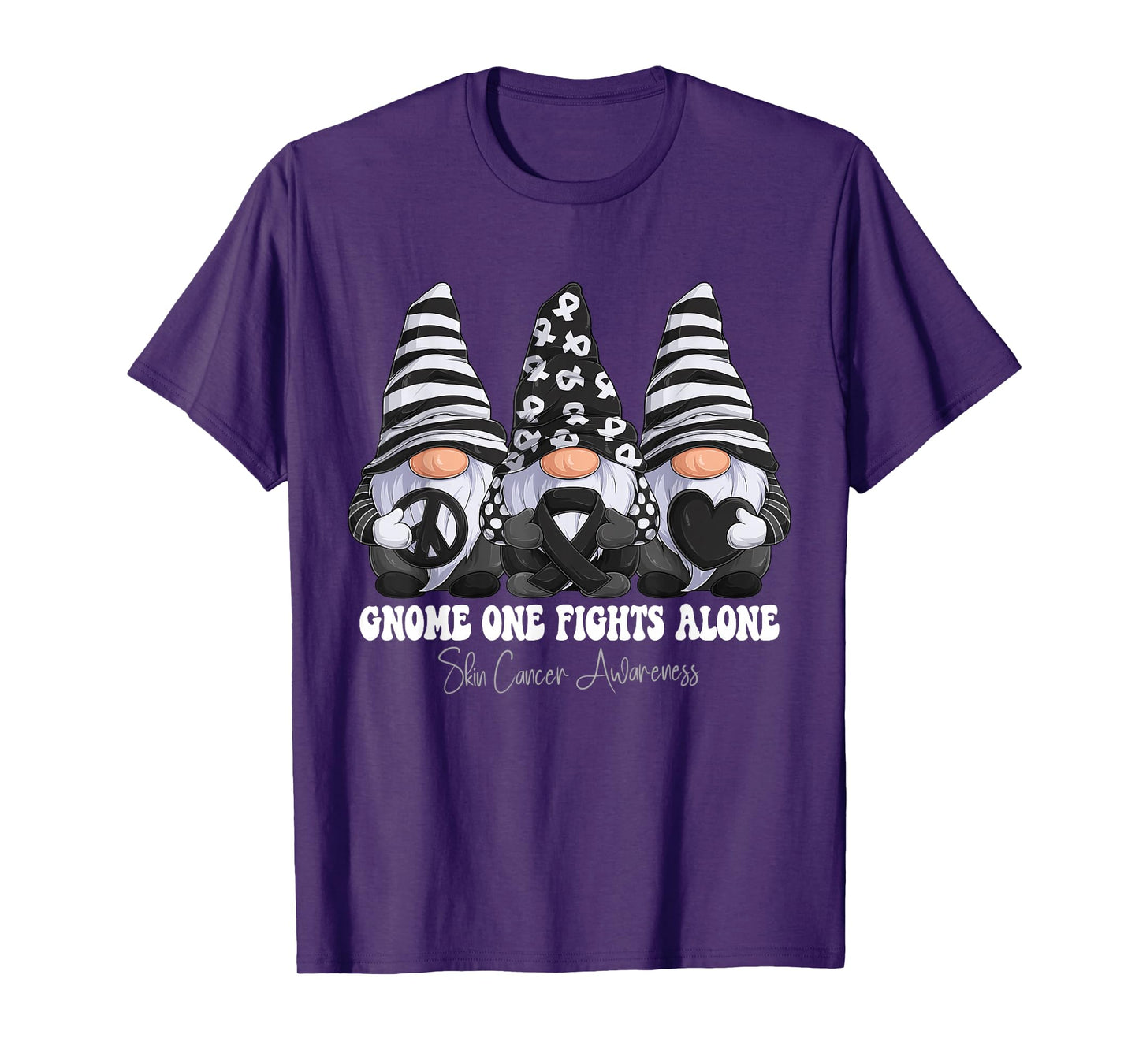 Skin Cancer Awareness Month Black Ribbon Gnomies Support T-Shirt