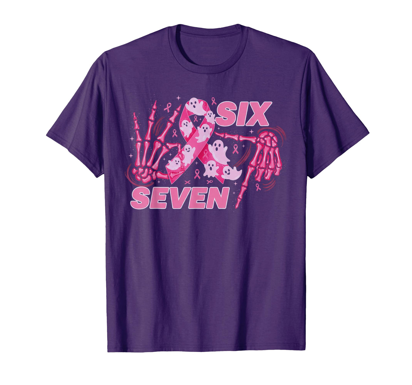 Six Seven 67 Meme Funny Skeleton Breast Cancer Awareness T-Shirt