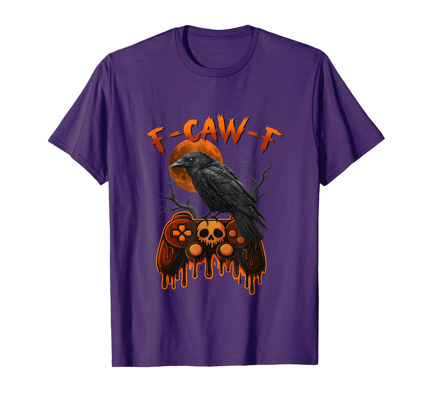 Halloween F-Caw-F Black Crow Gamer Pumpkin Dripping Gaming T-Shirt