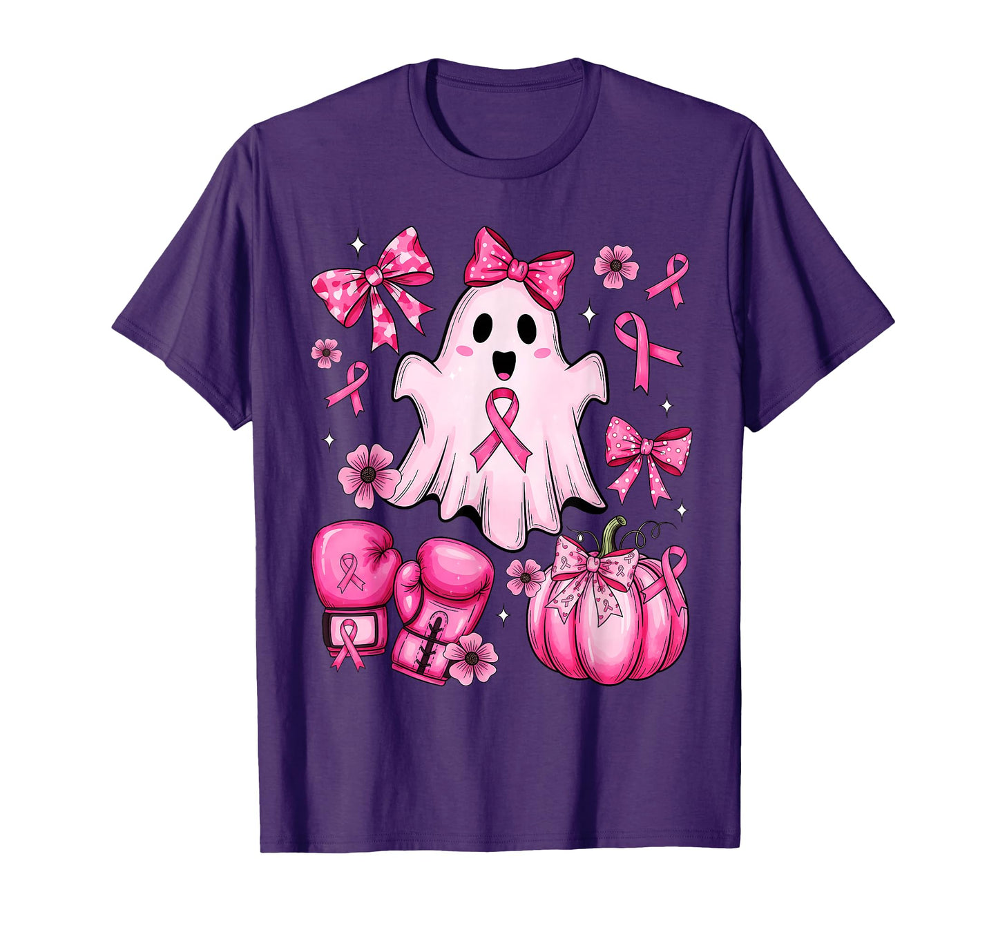Funny Ghost Cute Bow Breast Cancer Awareness Pink Ribbon T-Shirt