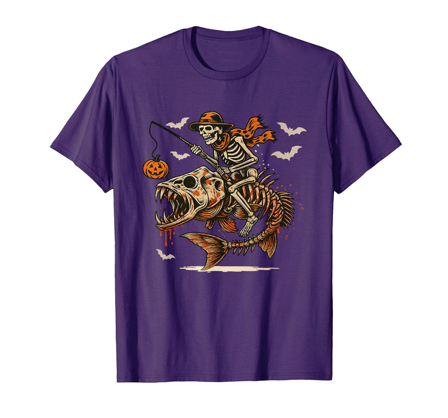 Fisherman Halloween Bass Fish Skeleton Fishing Men Dad T-Shirt