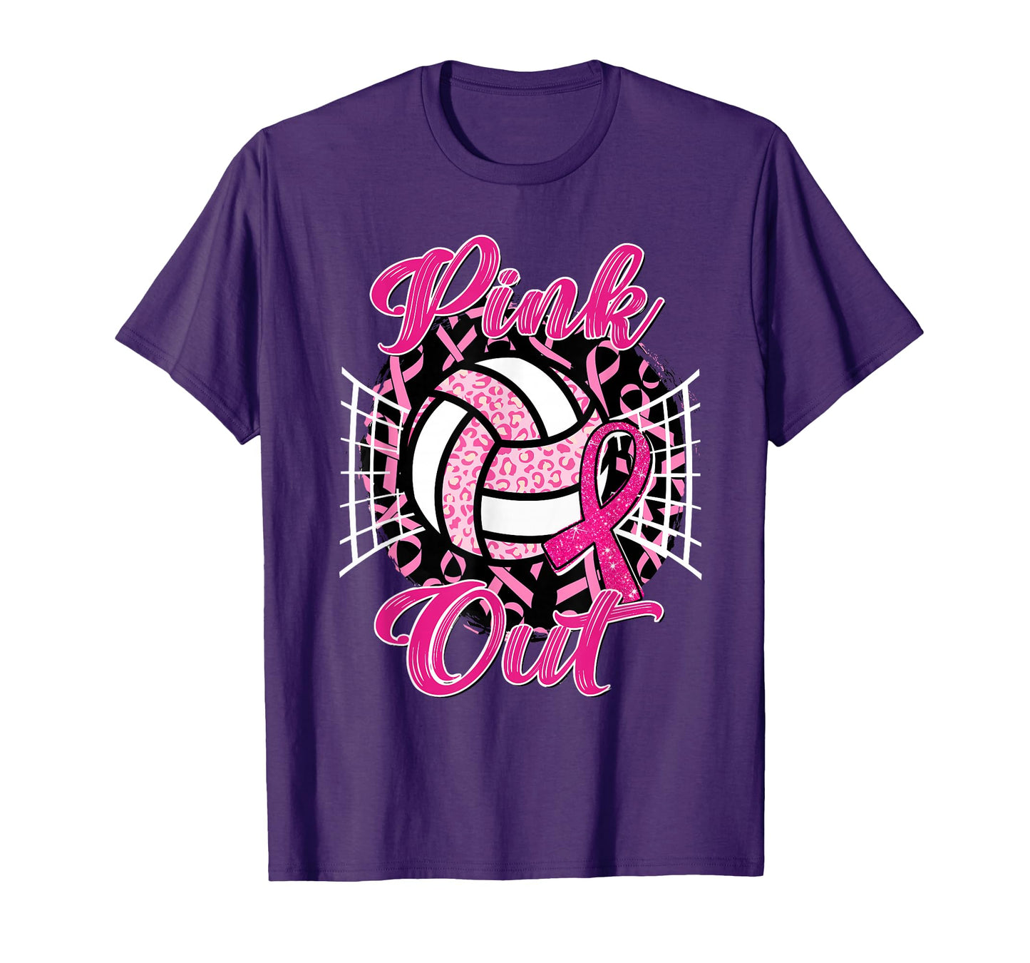 Pink Out Volleyball Breast Cancer Awareness Support Ribbon T-Shirt