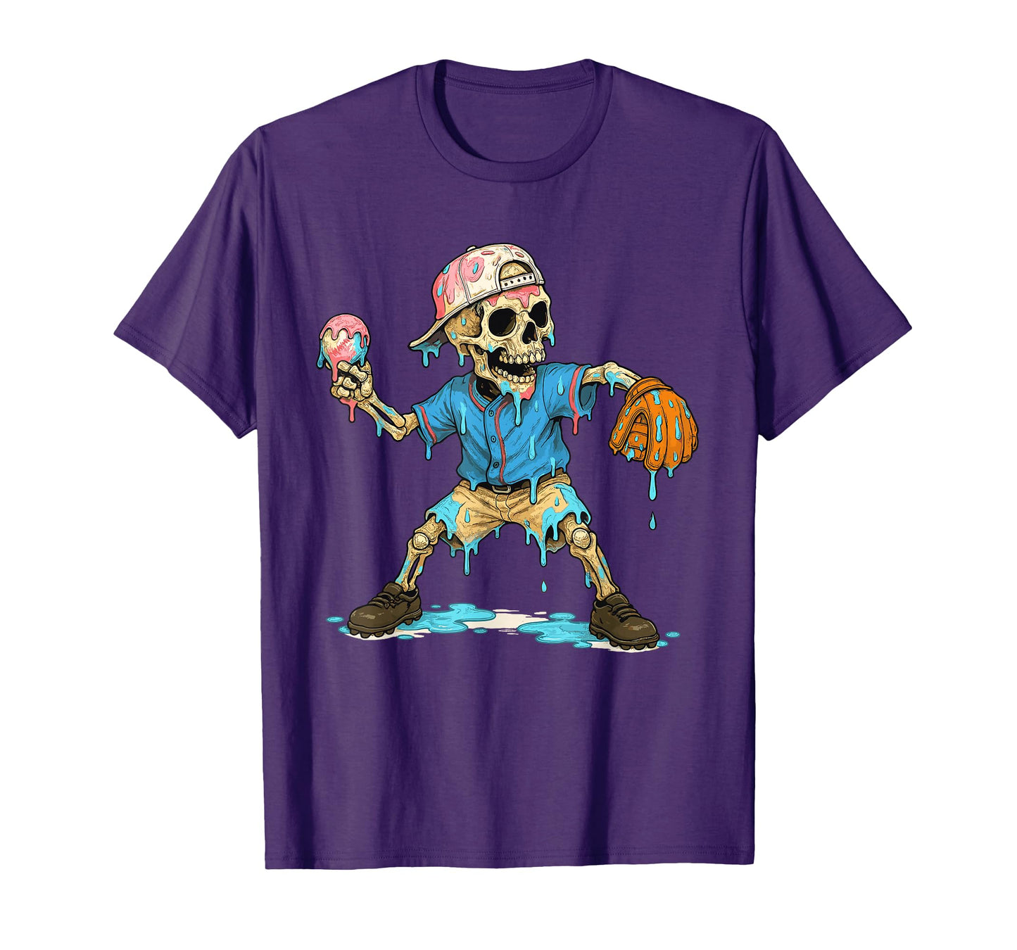 Funny Baseball Skeleton Ice Cream Drip Baseball Boys Youth T-Shirt