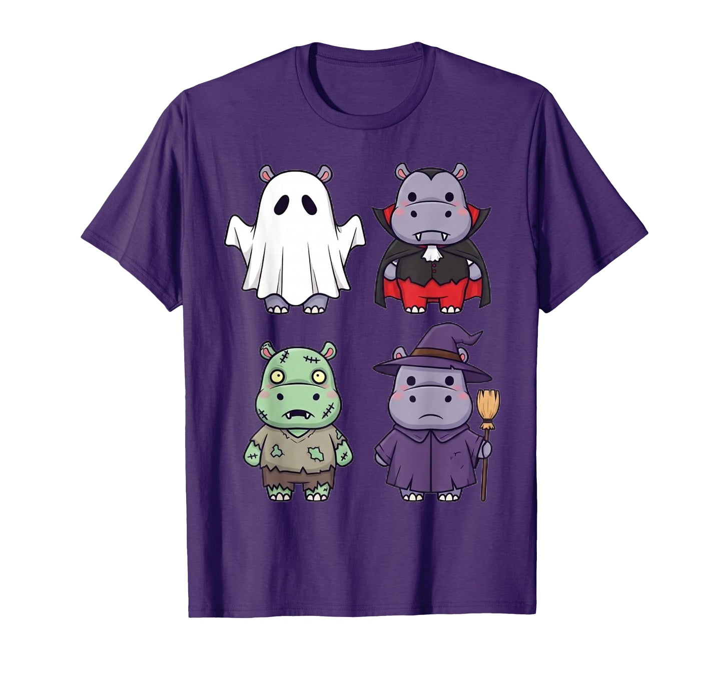 Funny Hippo Ghost Witch Zombie Halloween Costume Boys Girls T-Shirt