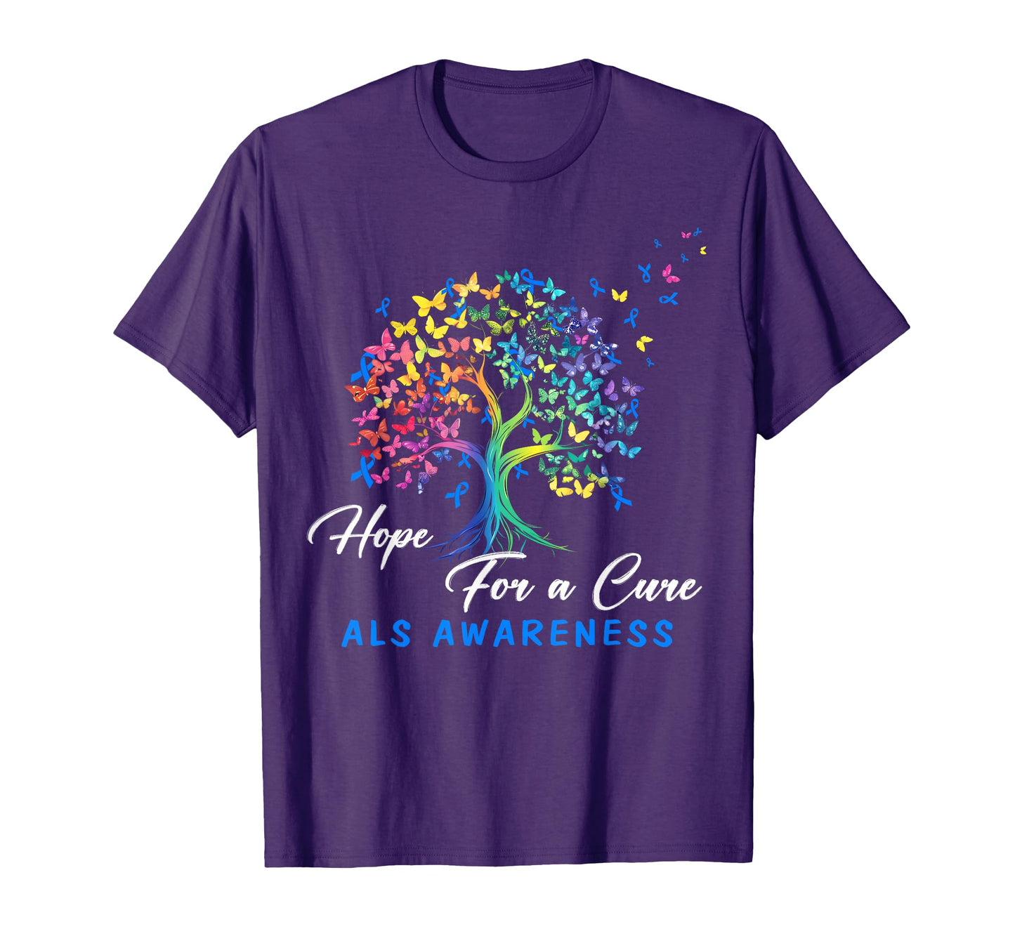 Hope A For Cure ALS Awareness Tree Blue Ribbon Support Team T-Shirt