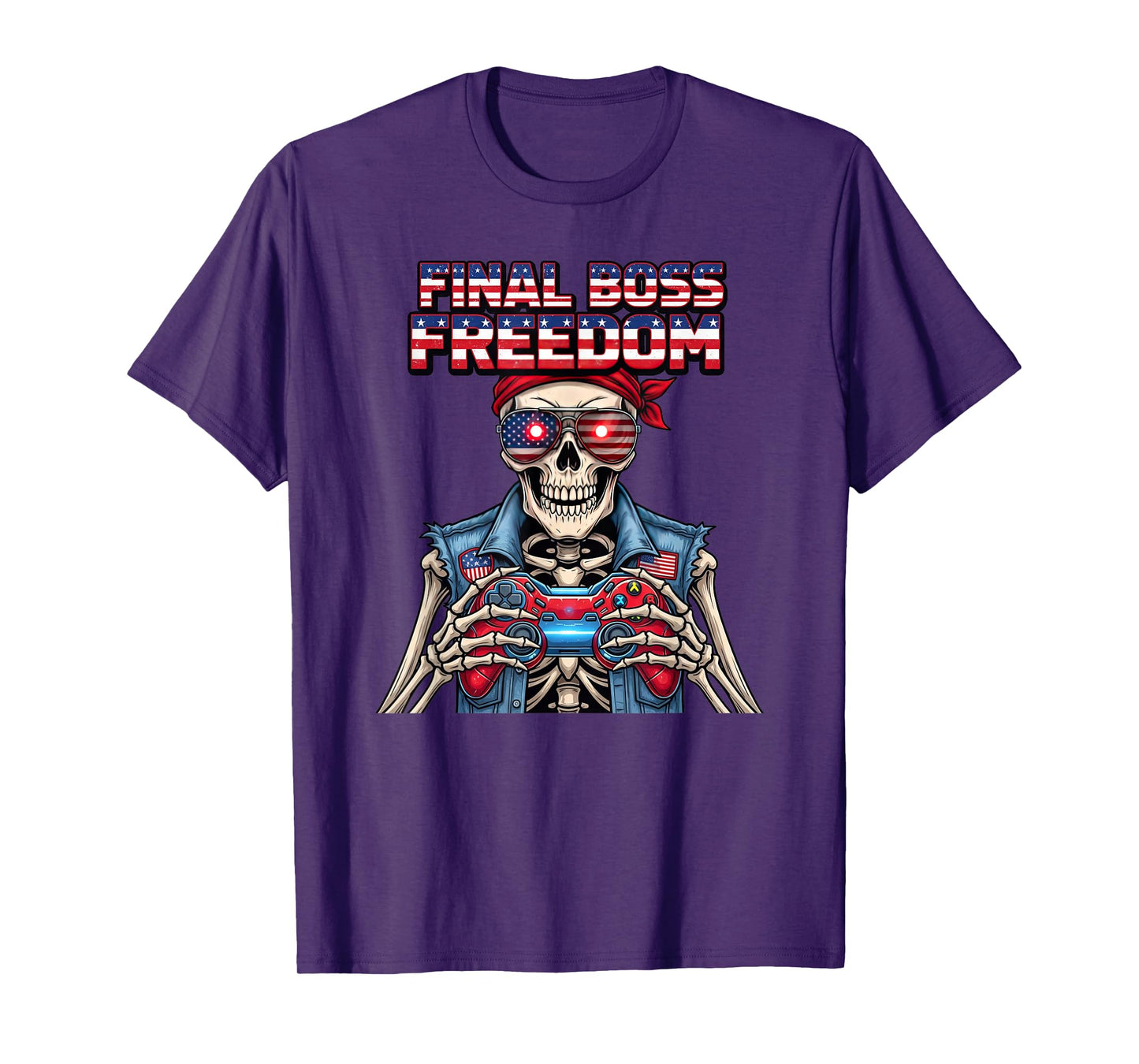 Final Boss Patriotic Skeleton Gamer Skull USA Pride T-Shirt