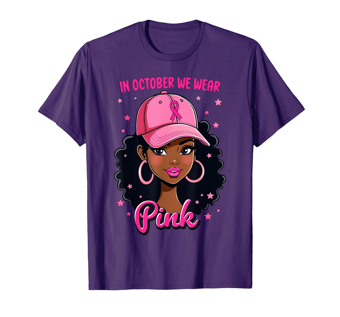 In October We Wear Pink Breast Cancer Awareness Black Girl T-Shirt