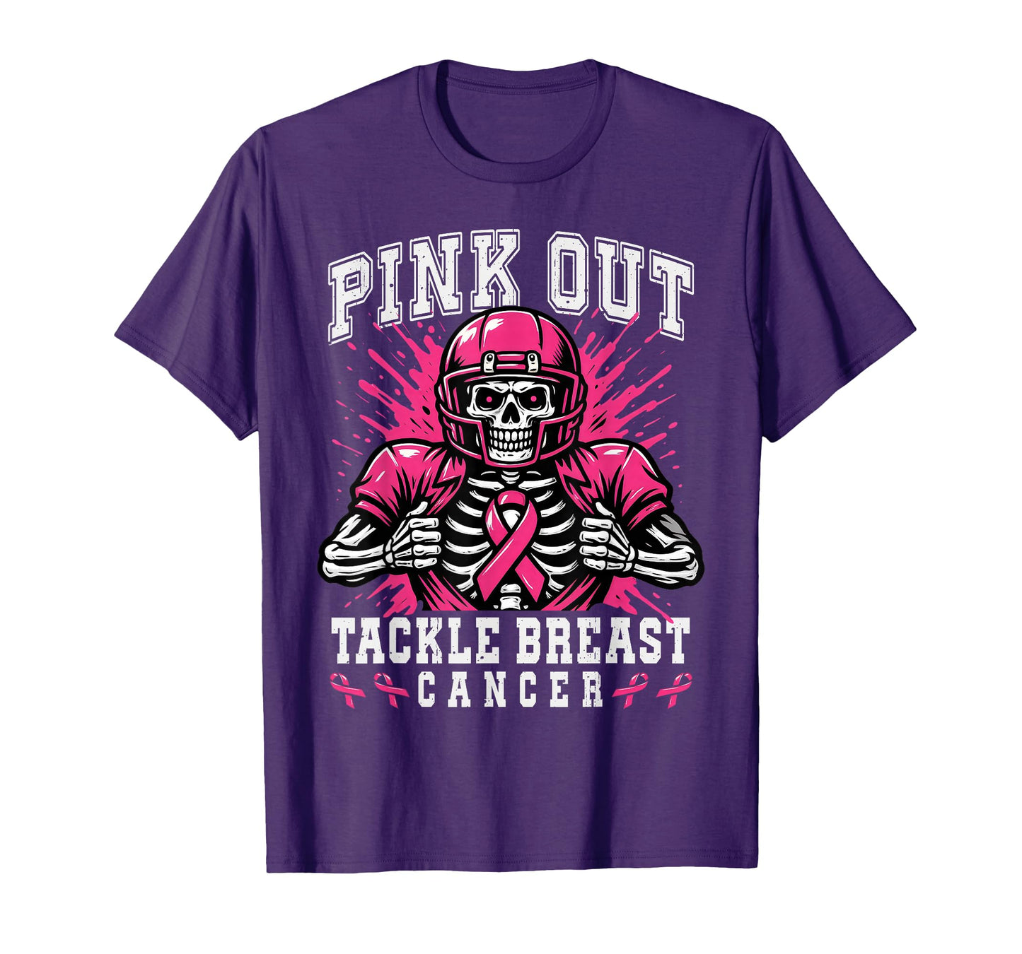 Skeleton Pink Out Tackle Breast Cancer American Football T-Shirt