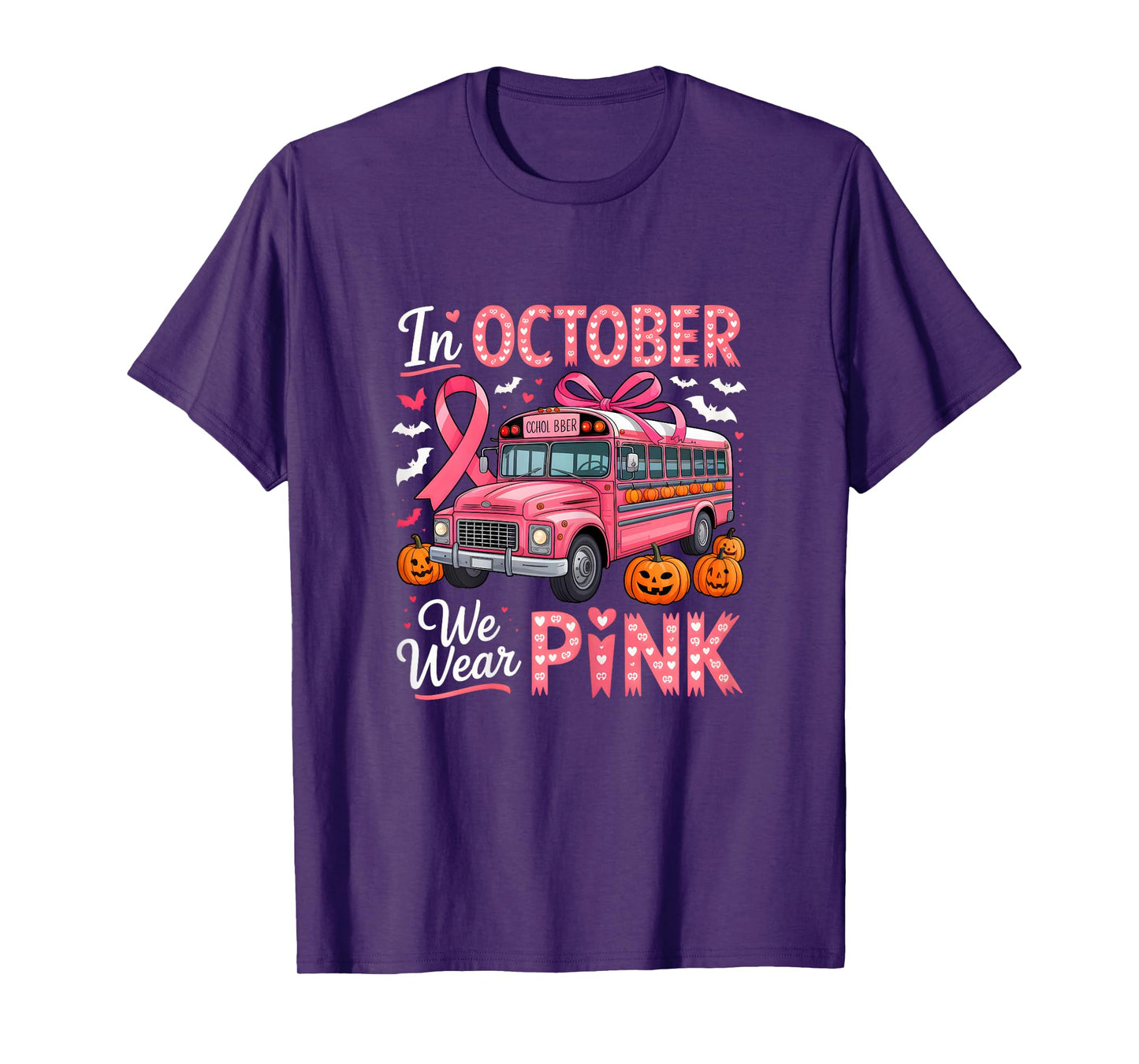 Funny Breast Cancer Awareness School Bus Driver Pink Ribbon T-Shirt