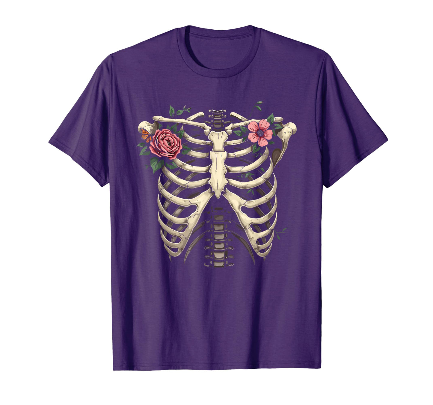 Skeleton Ribcage with Rose Halloween T-Shirt