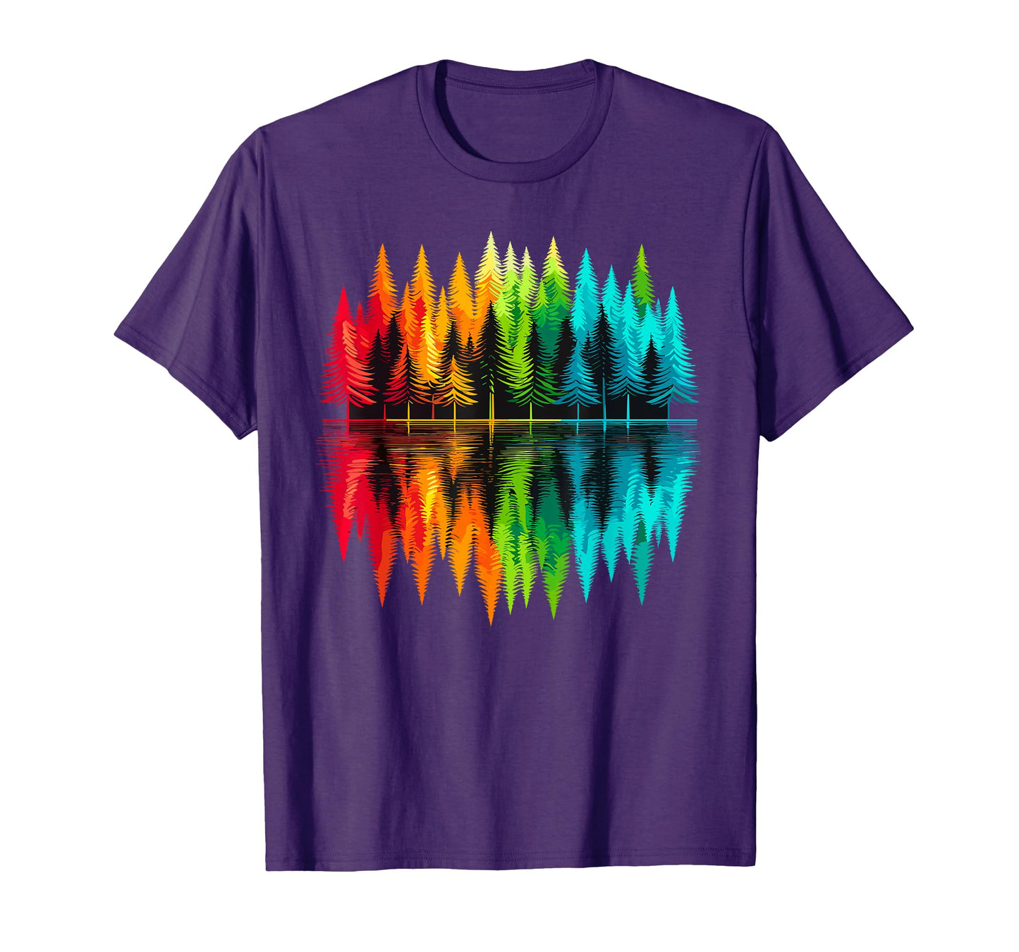 Colorful Trees Nature Landscape Unisex-Adults T-Shirt, Black, Small, Short Sleeve, Polyester 100%, Nature Themed, Outdoor Adventure