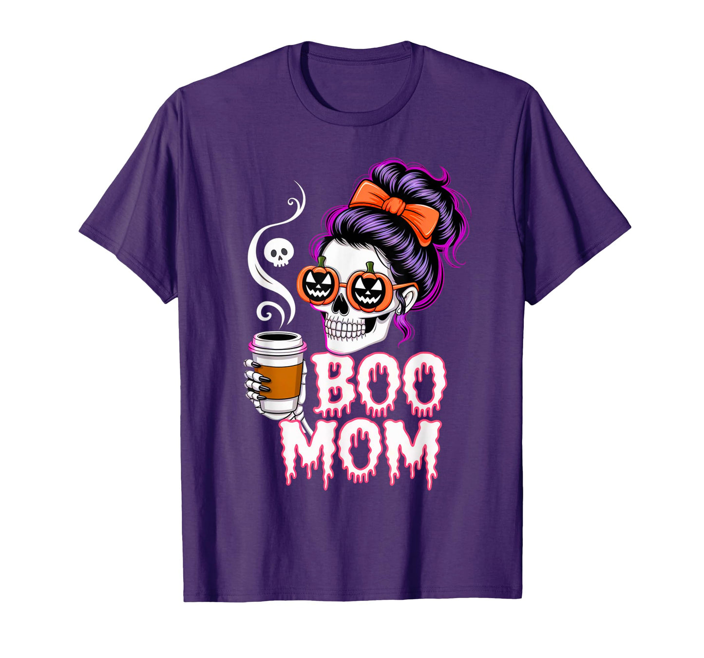Boo Mom Halloween Costume Skeleton Messy Bun Mother Coffee T-Shirt