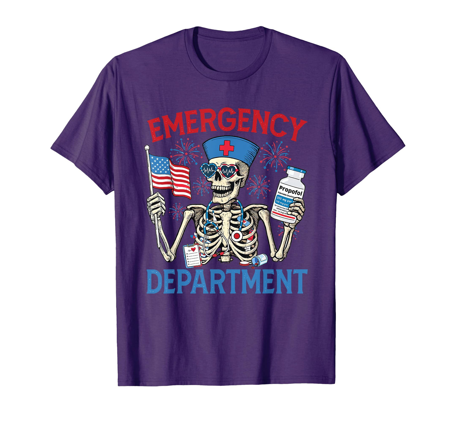 Skeleton Emergency Department Nurse 4th of July ER Nurse T-Shirt